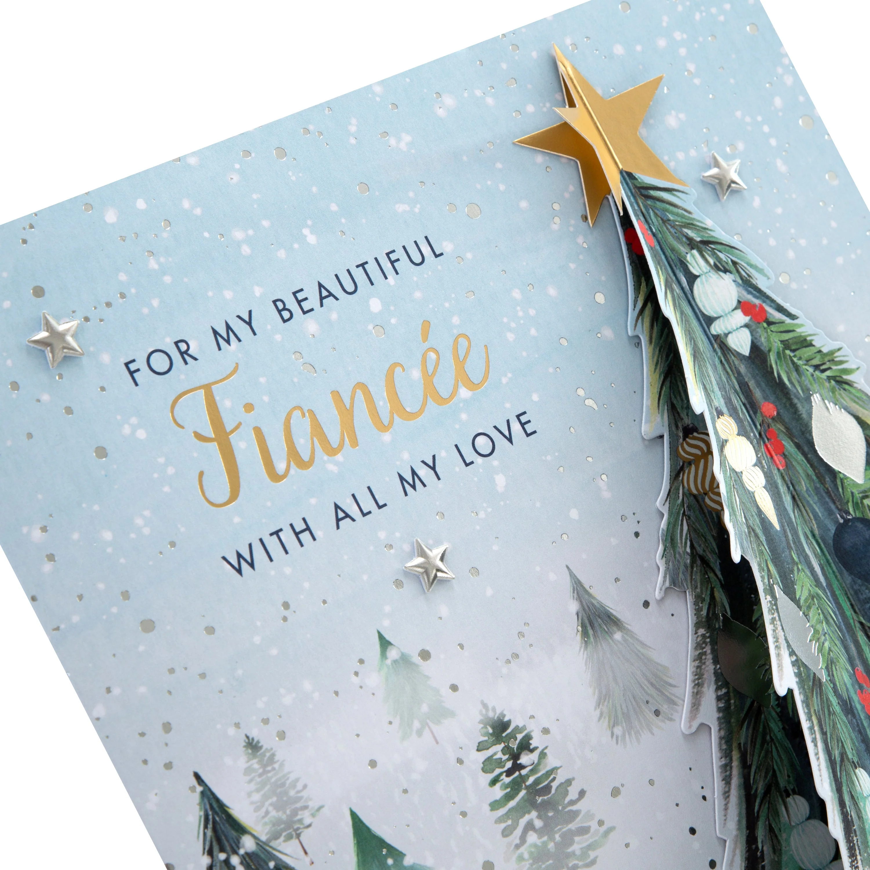 Large Luxury Boxed Christmas Card for Fiancée - Classic Winter Scene with Tree Design - Image 7