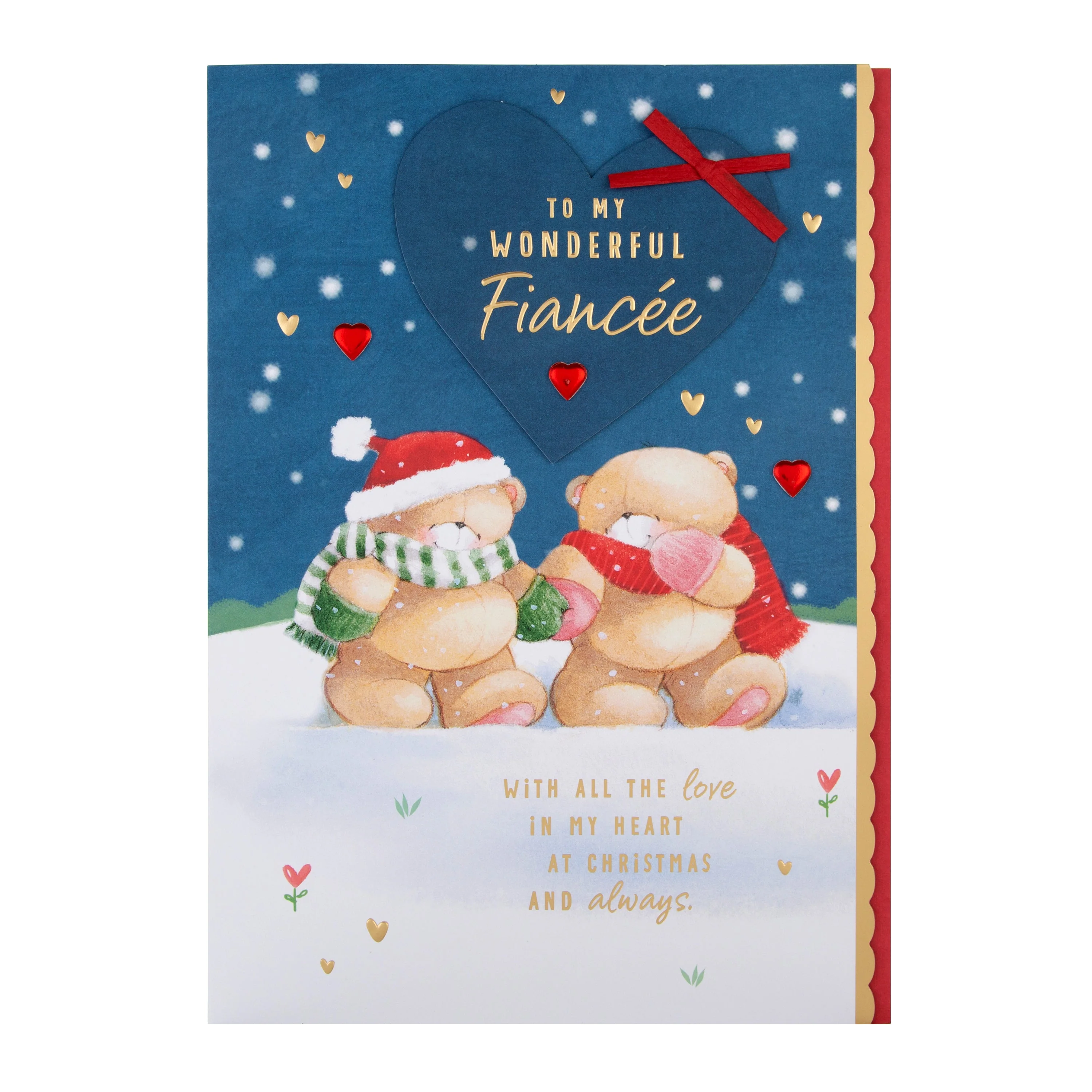 Large Luxury Boxed Christmas Card for Fiancée - Cute Forever Friends Winter Love Design - Image 5