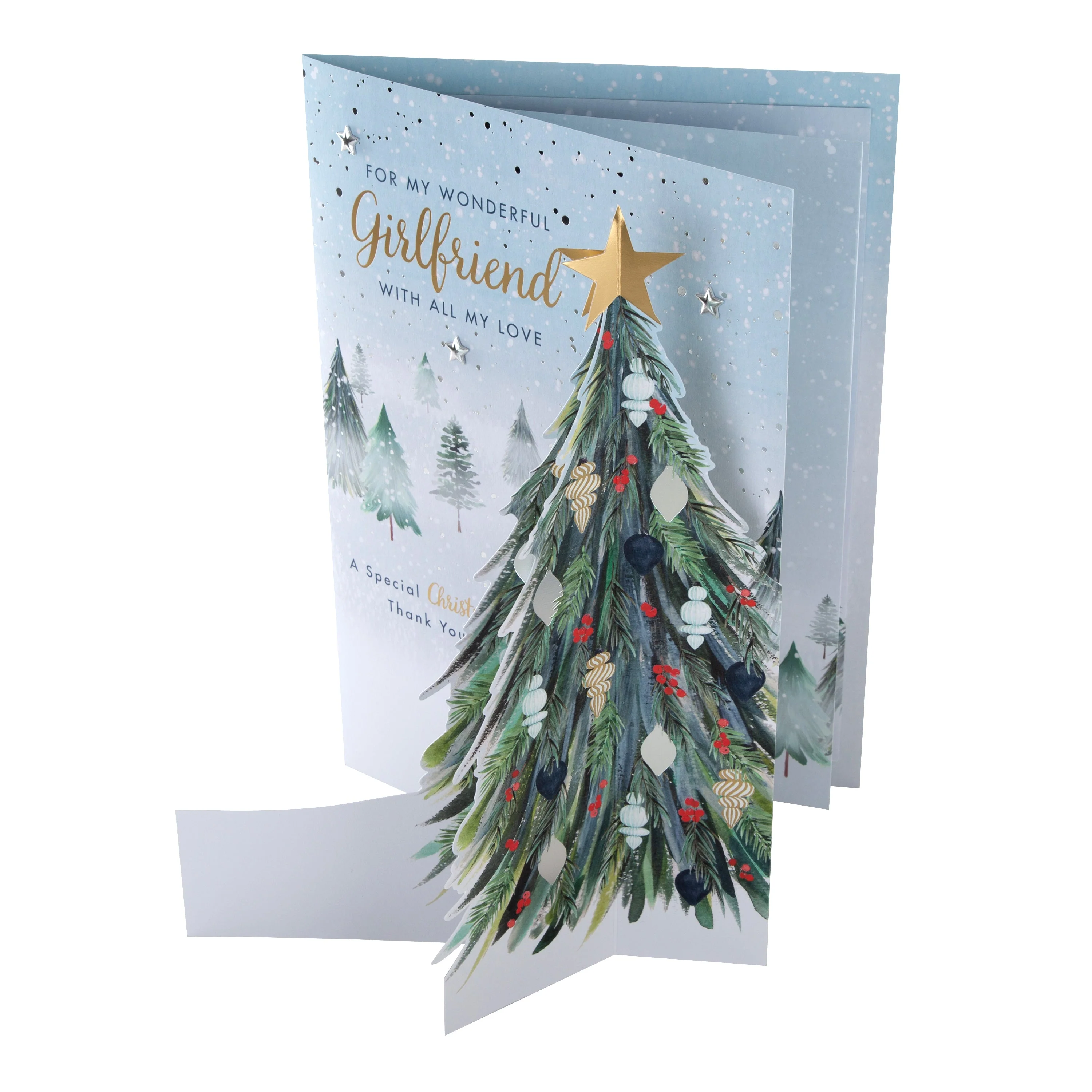 Large Luxury Boxed Christmas Card for Girlfriend - Classic Winter Scene with Tree Design - Image 6