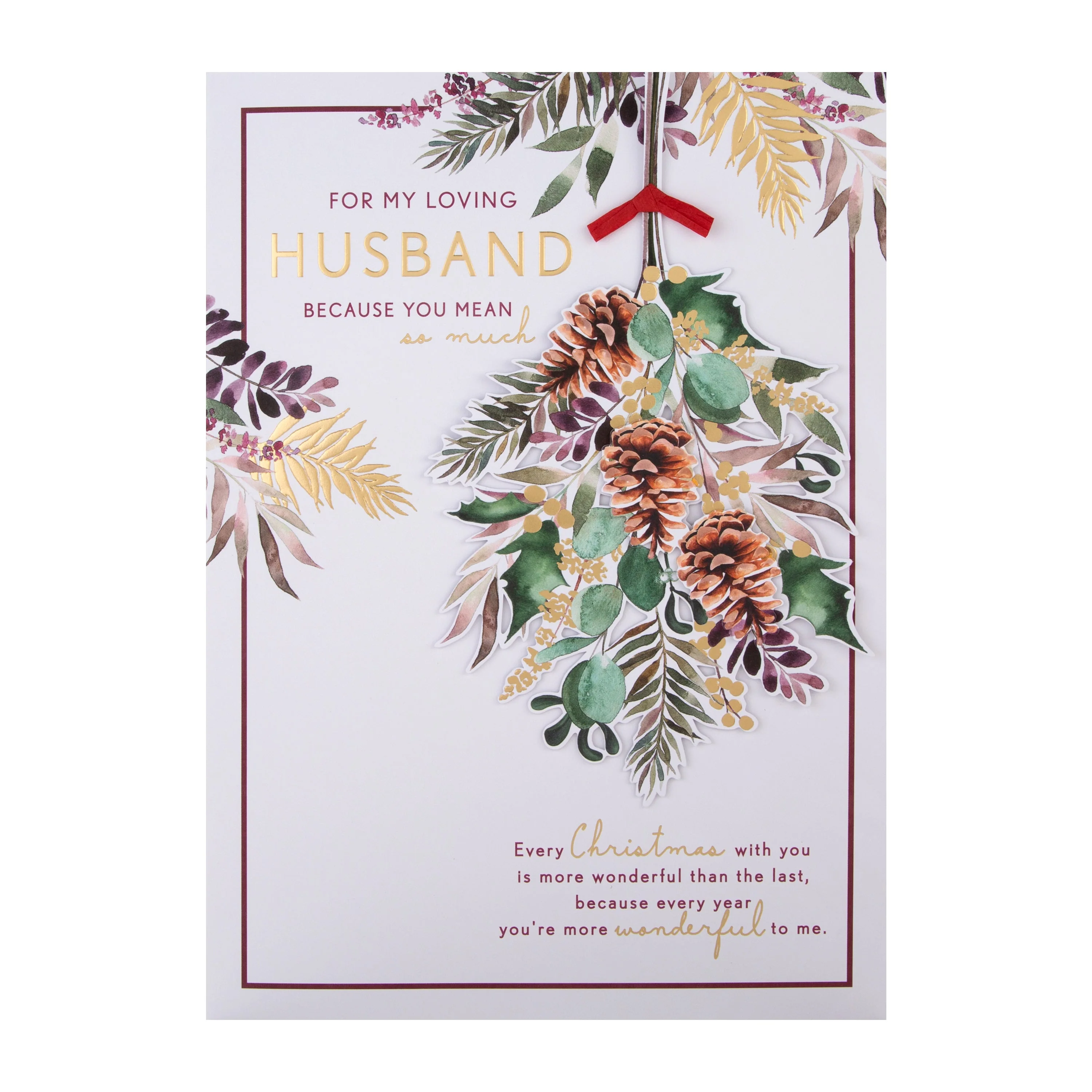 Large Luxury Boxed Christmas Card for Husband - Traditional Season Foliage Design - Image 5
