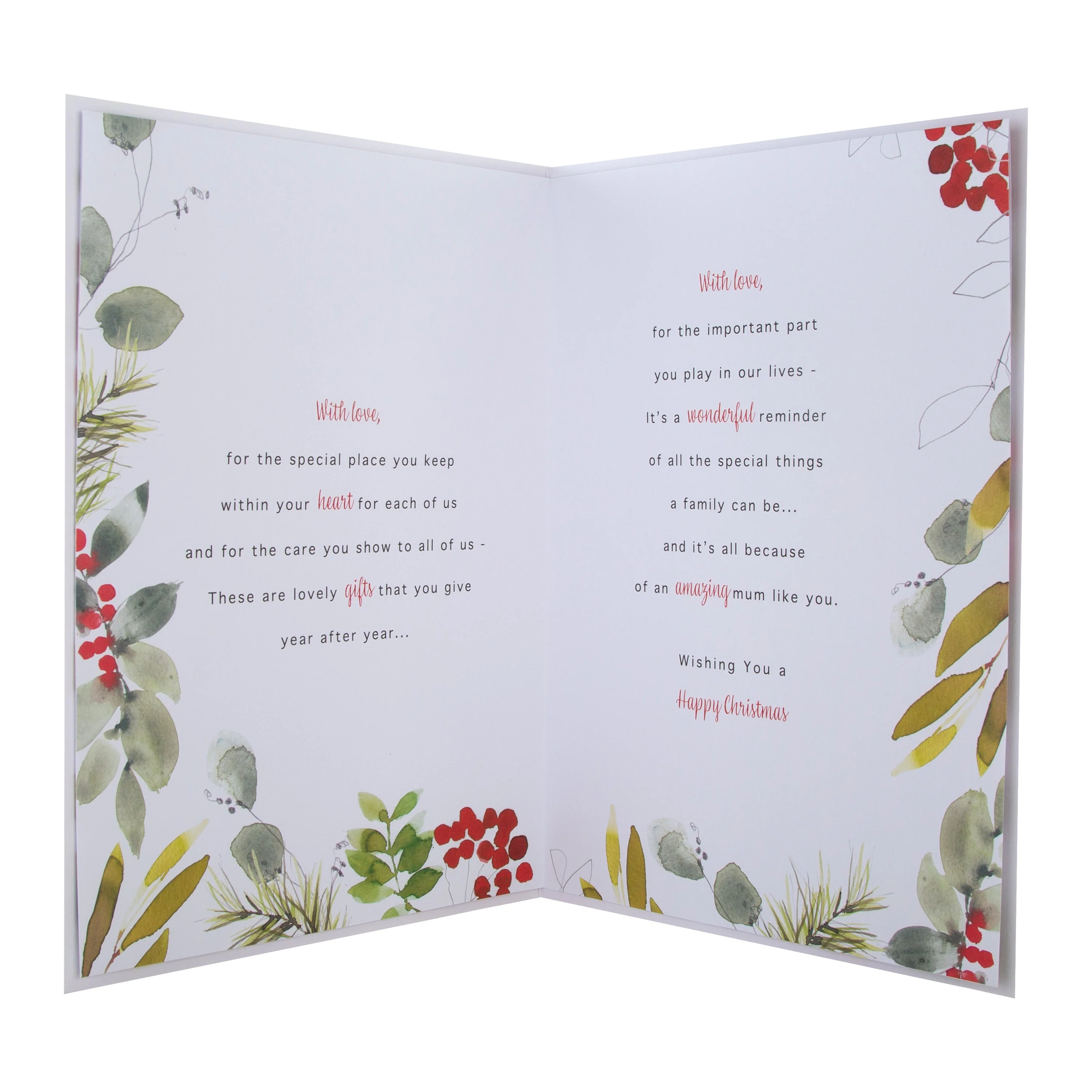 Large Luxury Boxed Christmas Card for Mum - Classic Seasonal Foliage Design - Image 4