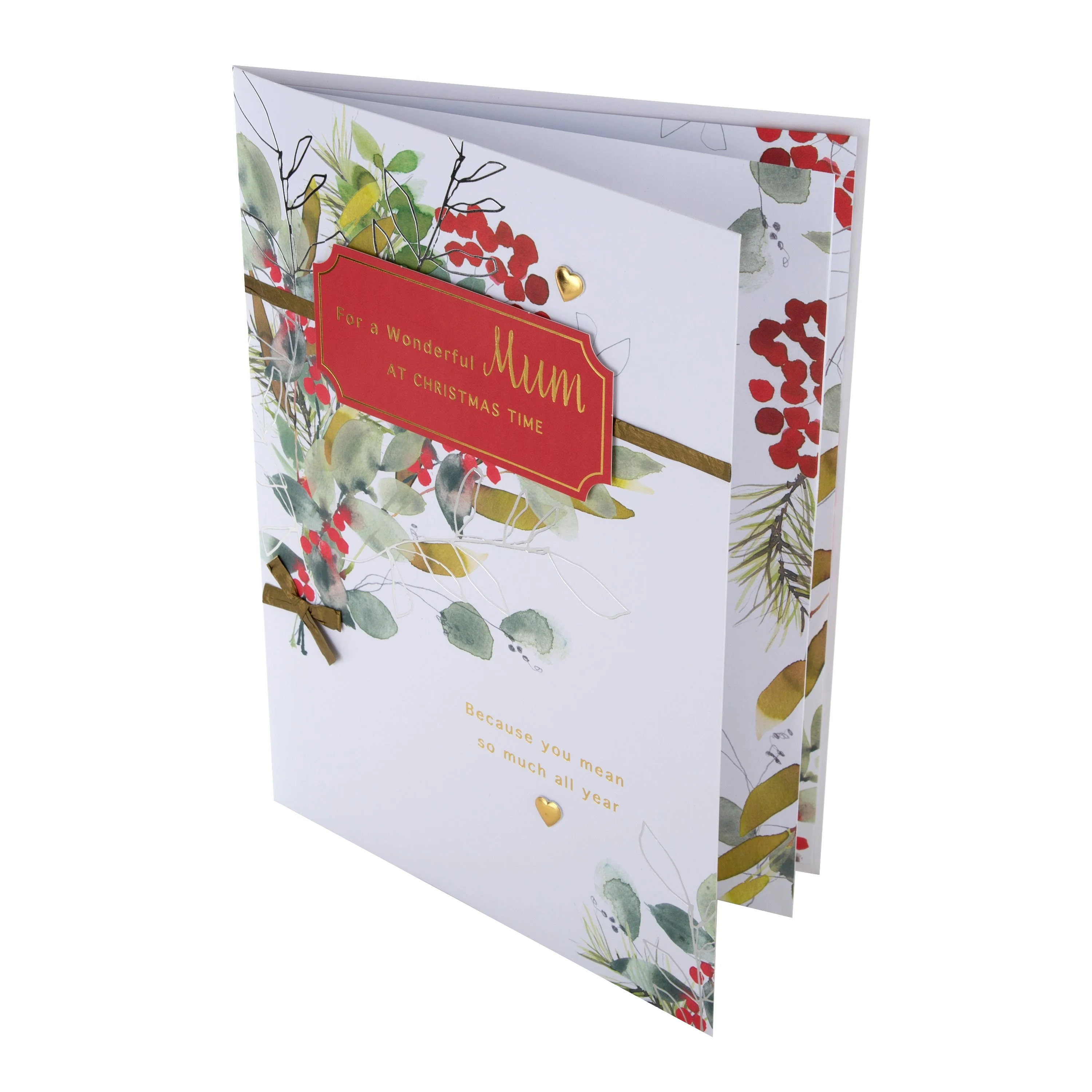 Large Luxury Boxed Christmas Card for Mum - Classic Seasonal Foliage Design - Image 6