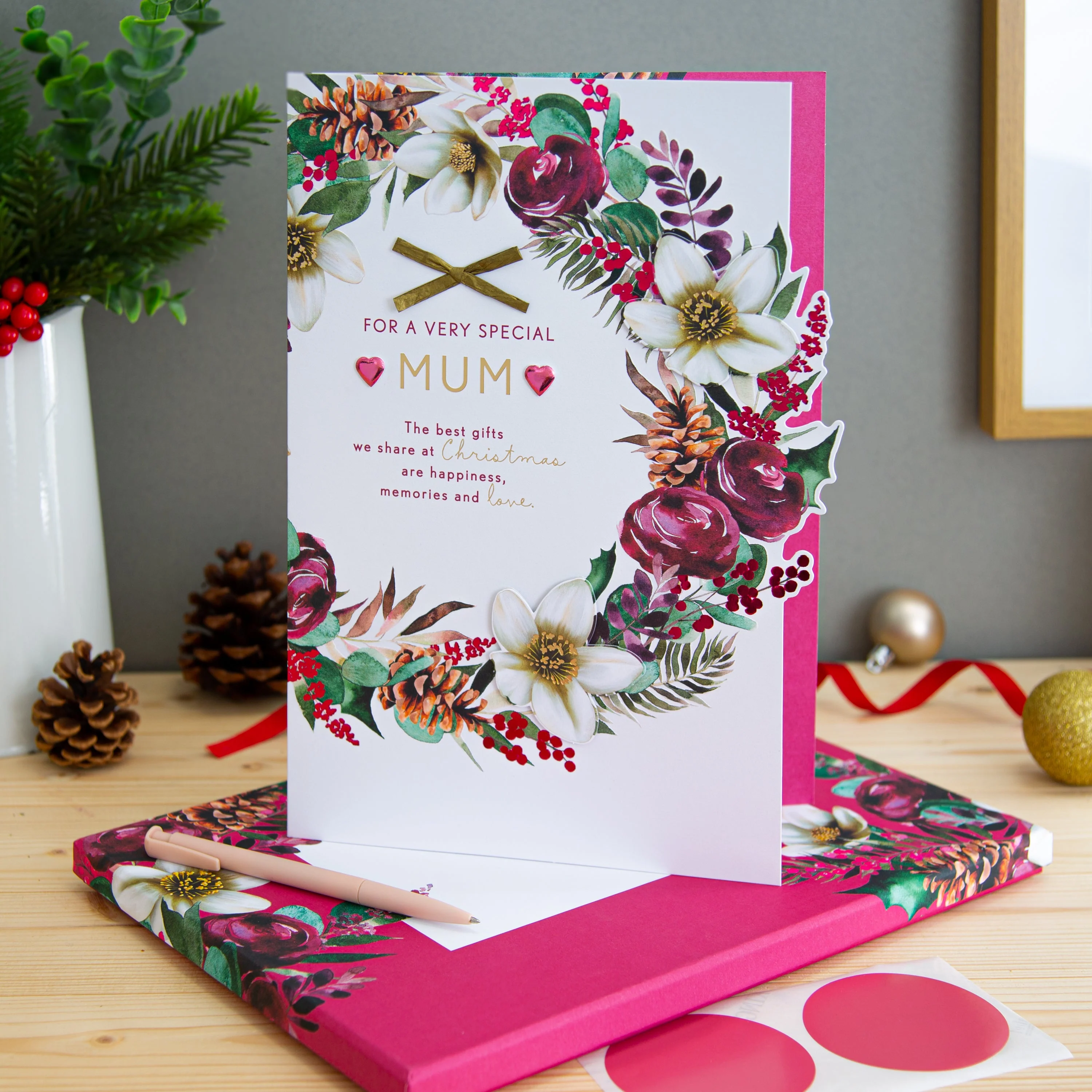 Large Luxury Boxed Christmas Card for Mum - Traditional Wreath and Verse Design