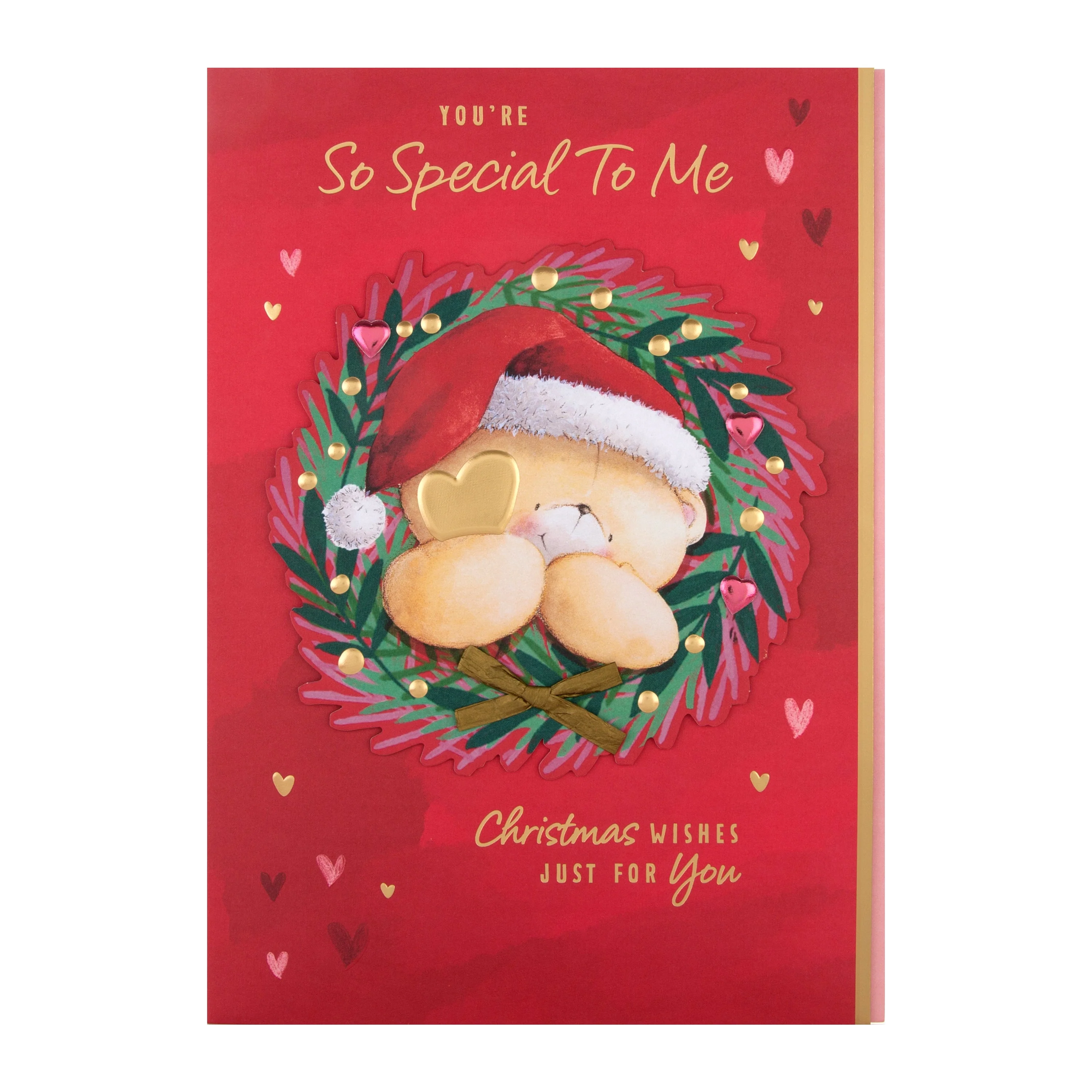 Large Luxury Boxed Christmas Card - Cute Forever Friends Wreath and Heart Design - Image 5