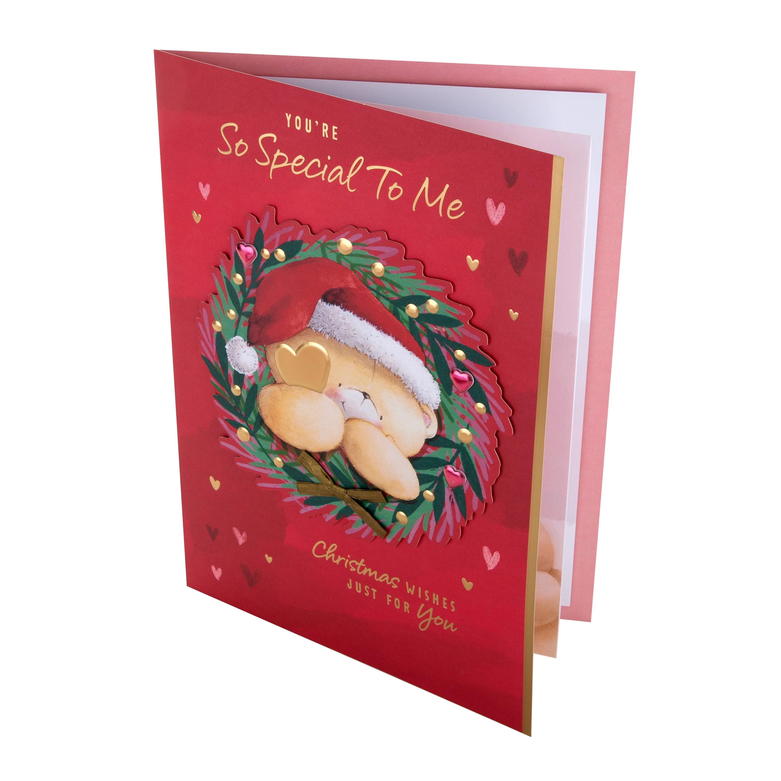 Large Luxury Boxed Christmas Card - Cute Forever Friends Wreath and Heart Design - Image 6