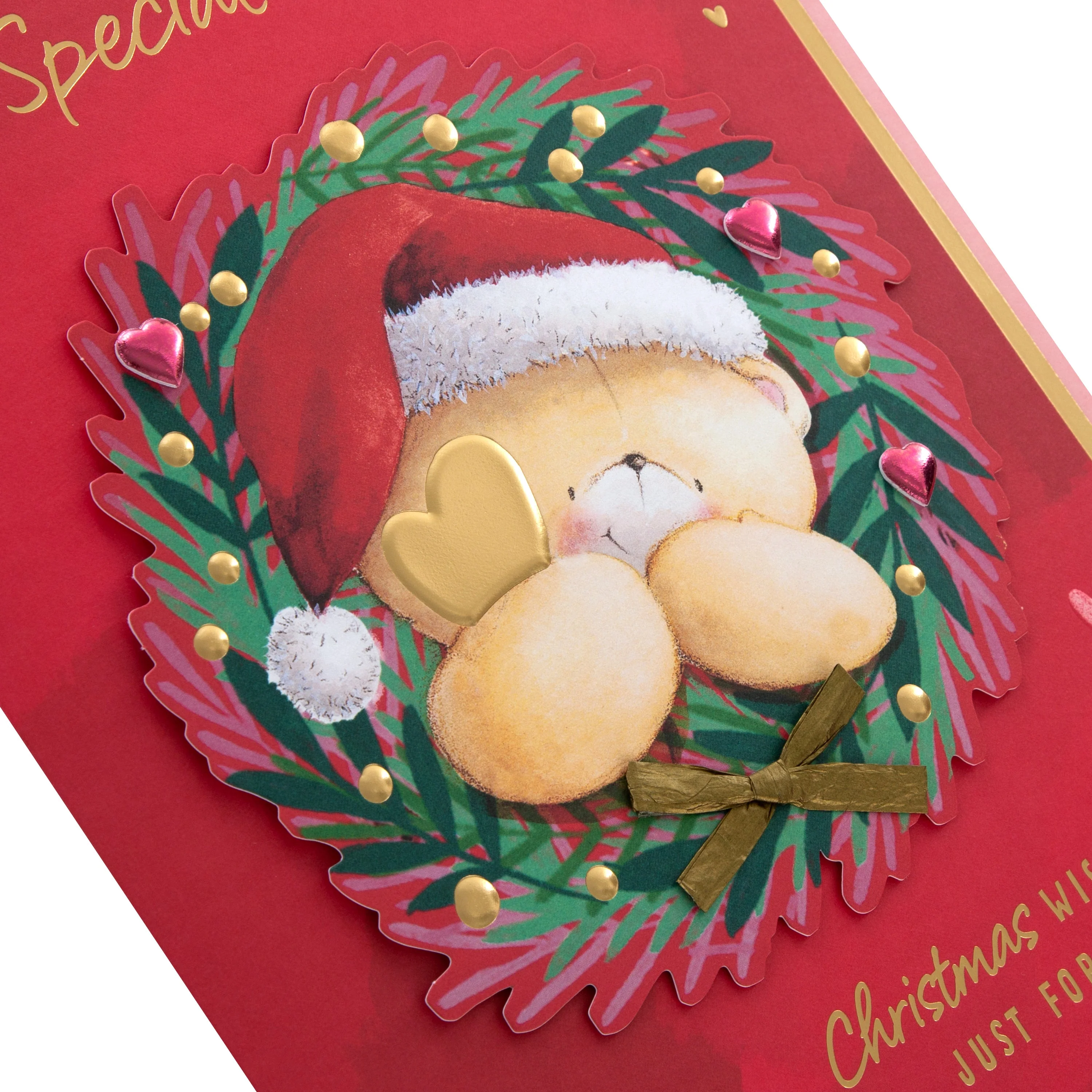 Large Luxury Boxed Christmas Card - Cute Forever Friends Wreath and Heart Design - Image 7