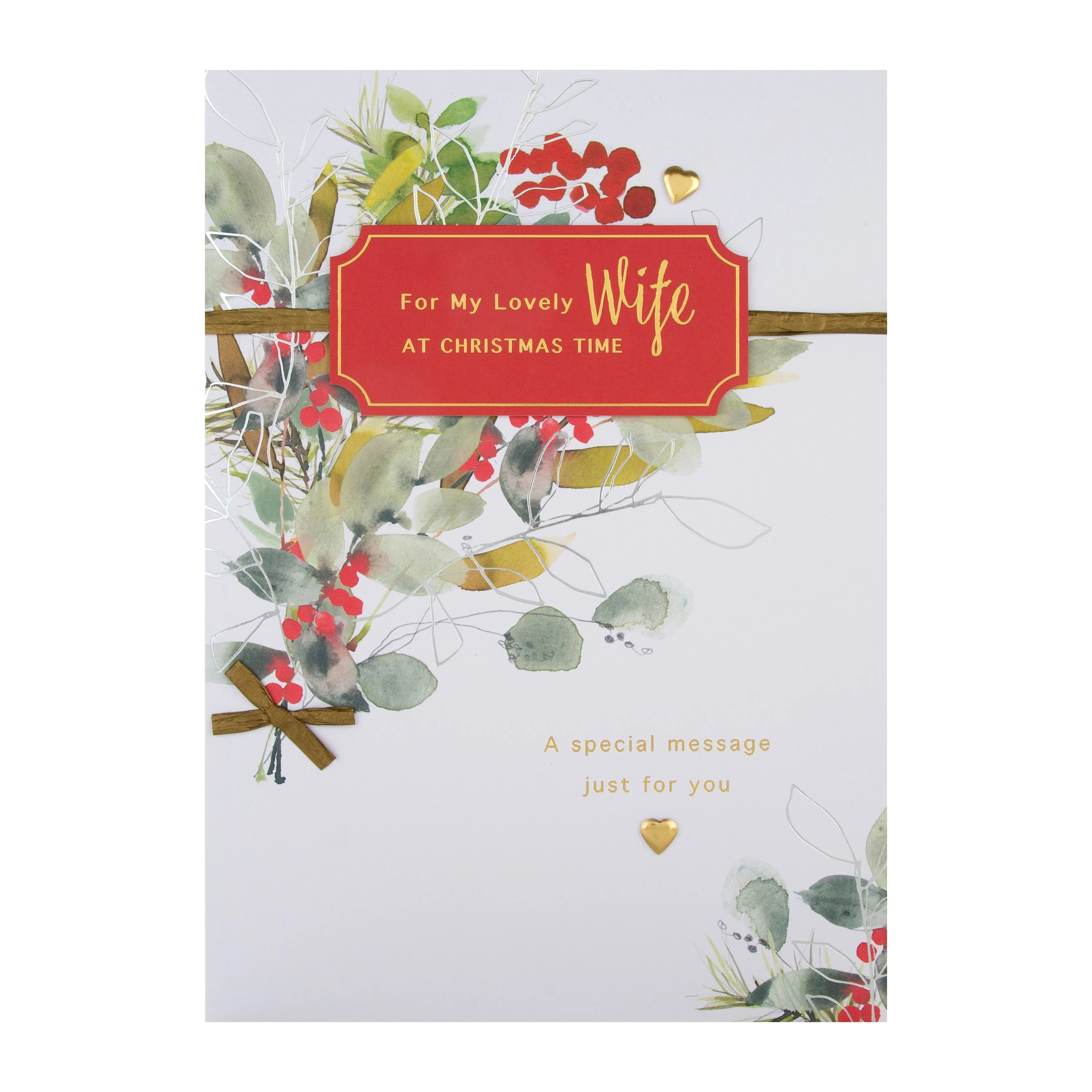 Large Luxury Boxed Christmas Card for Wife - Classic Seasonal Foliage Design - Image 5