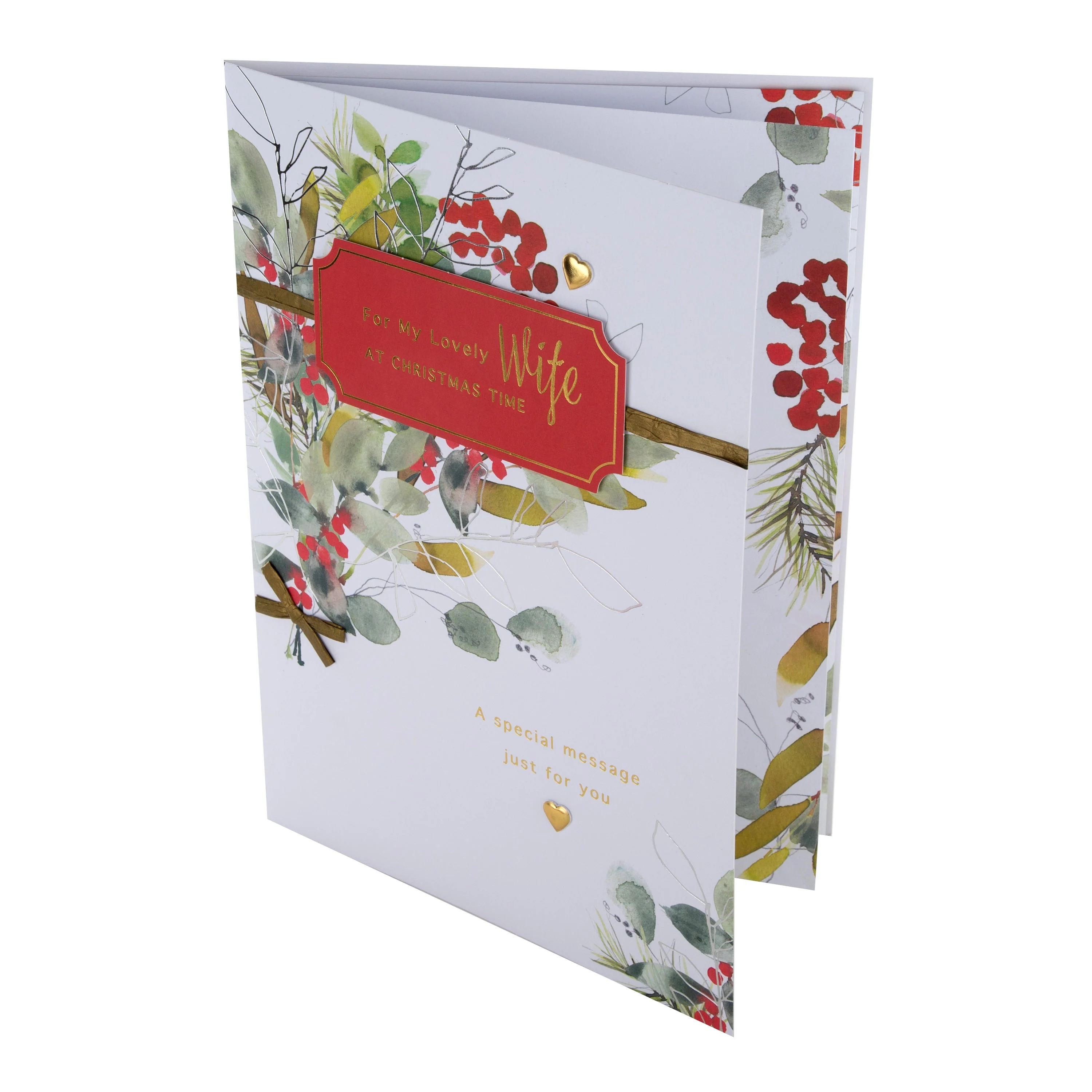 Large Luxury Boxed Christmas Card for Wife - Classic Seasonal Foliage Design - Image 6