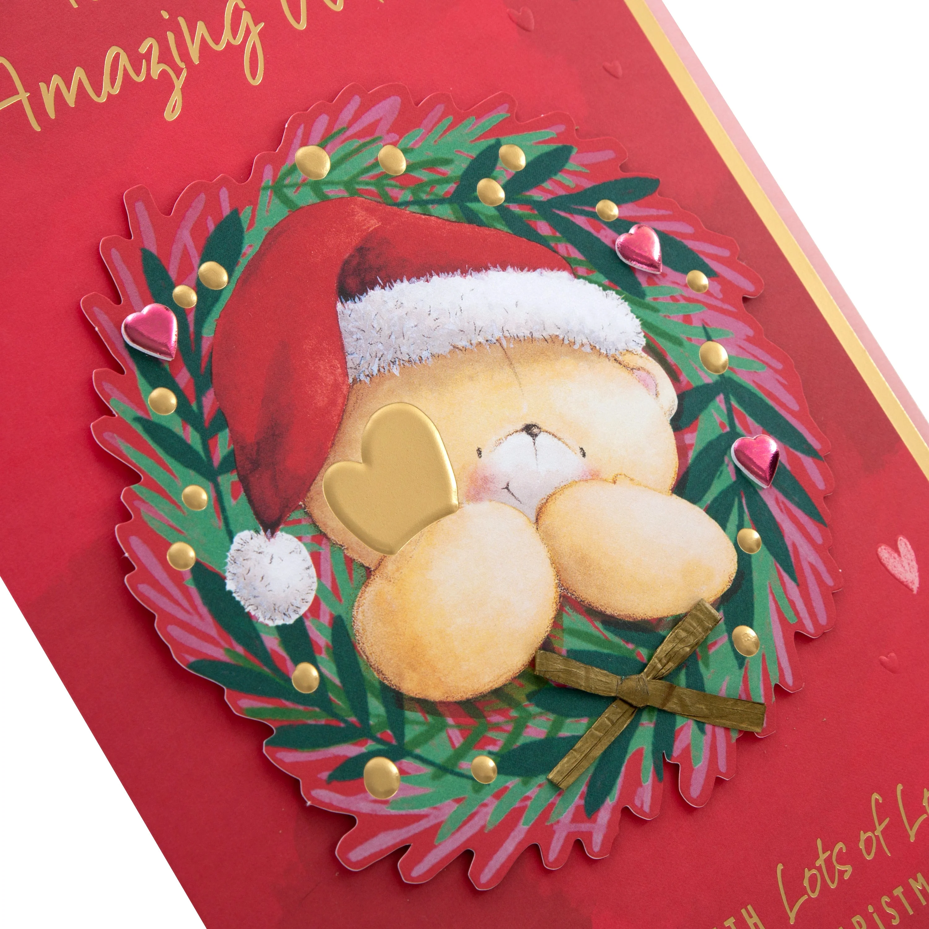 Large Luxury Boxed Christmas Card for Wife - Cute Forever Friends Bear in Wreath Design - Image 7
