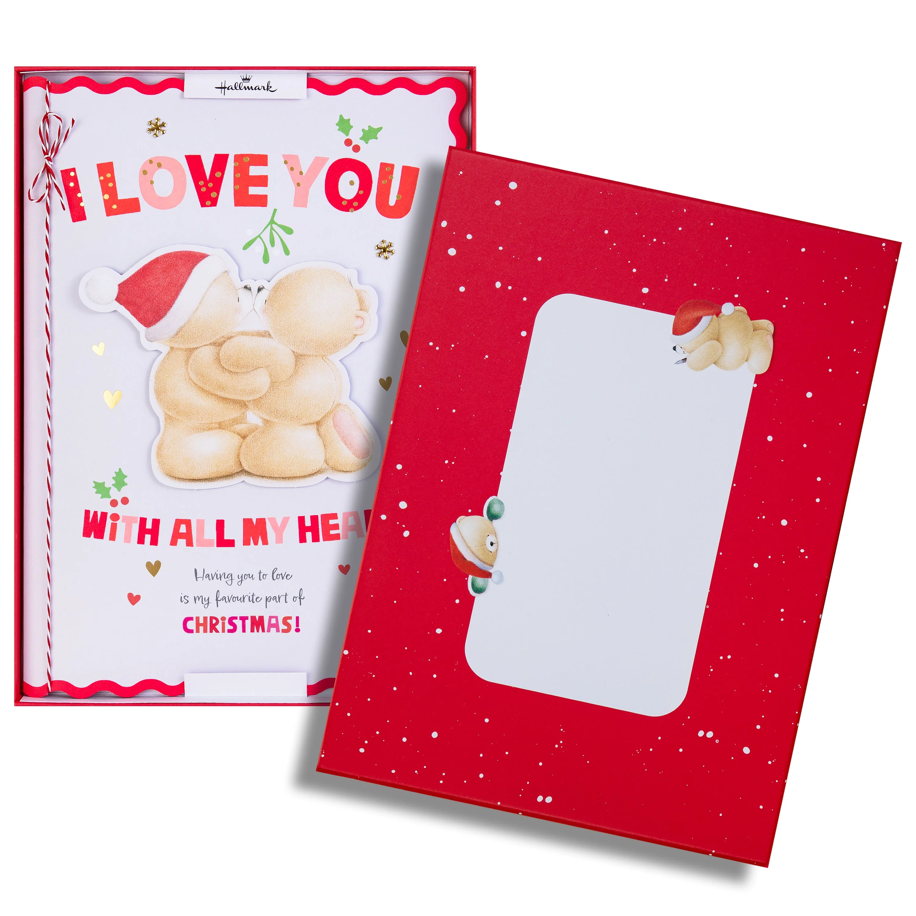 Luxury Boxed Christmas Card for One I Love - Cute Forever Friends Mistletoe Kiss Design - Image 2