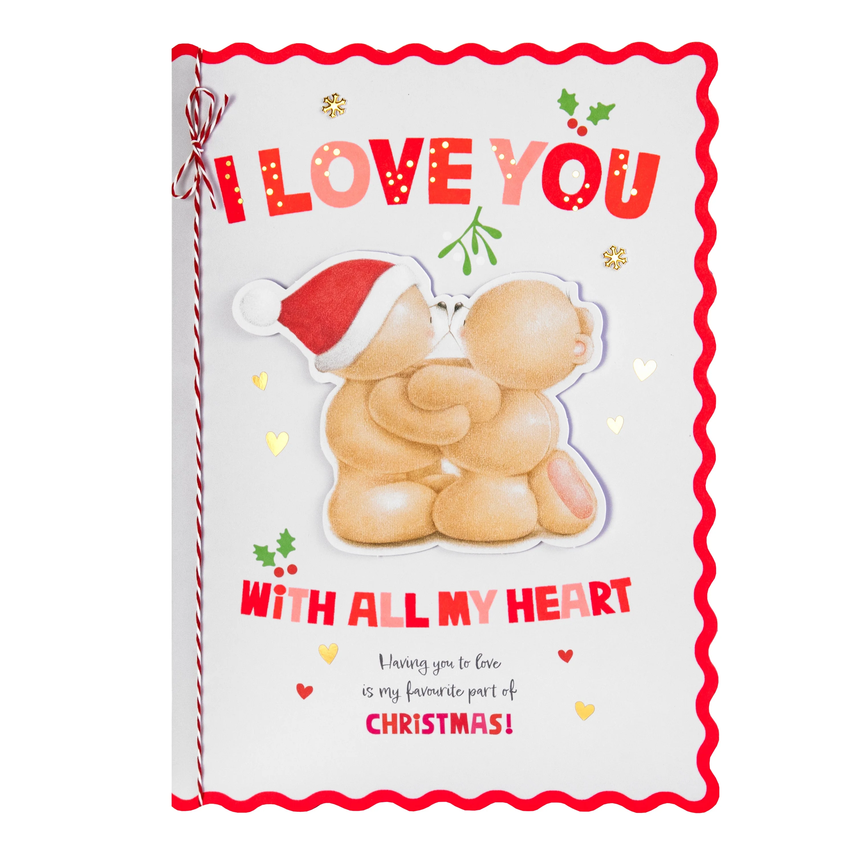Luxury Boxed Christmas Card for One I Love - Cute Forever Friends Mistletoe Kiss Design - Image 5