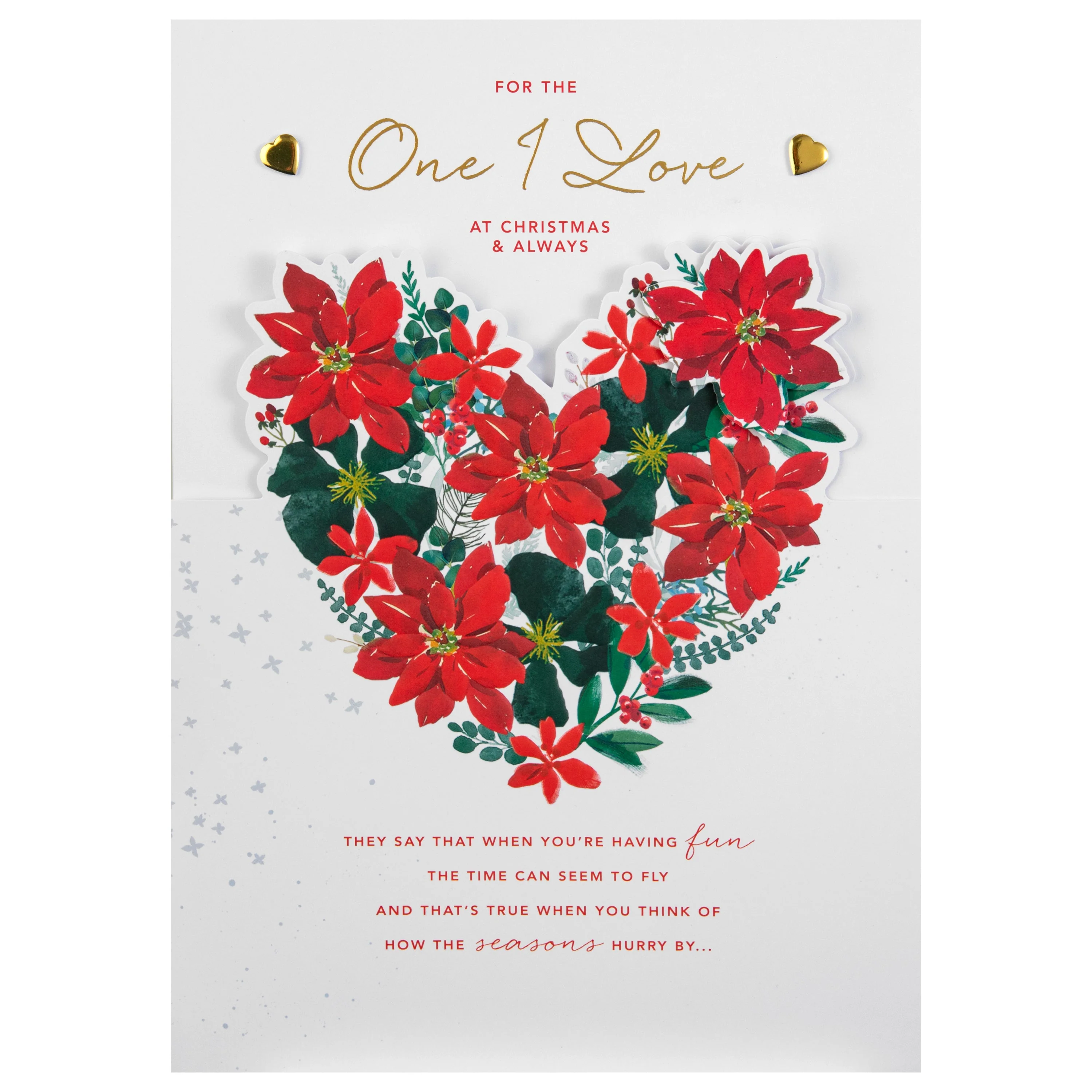 Luxury Boxed Christmas Card for One I Love - Traditional Illustrated Poinsettia Heart Design - Image 5