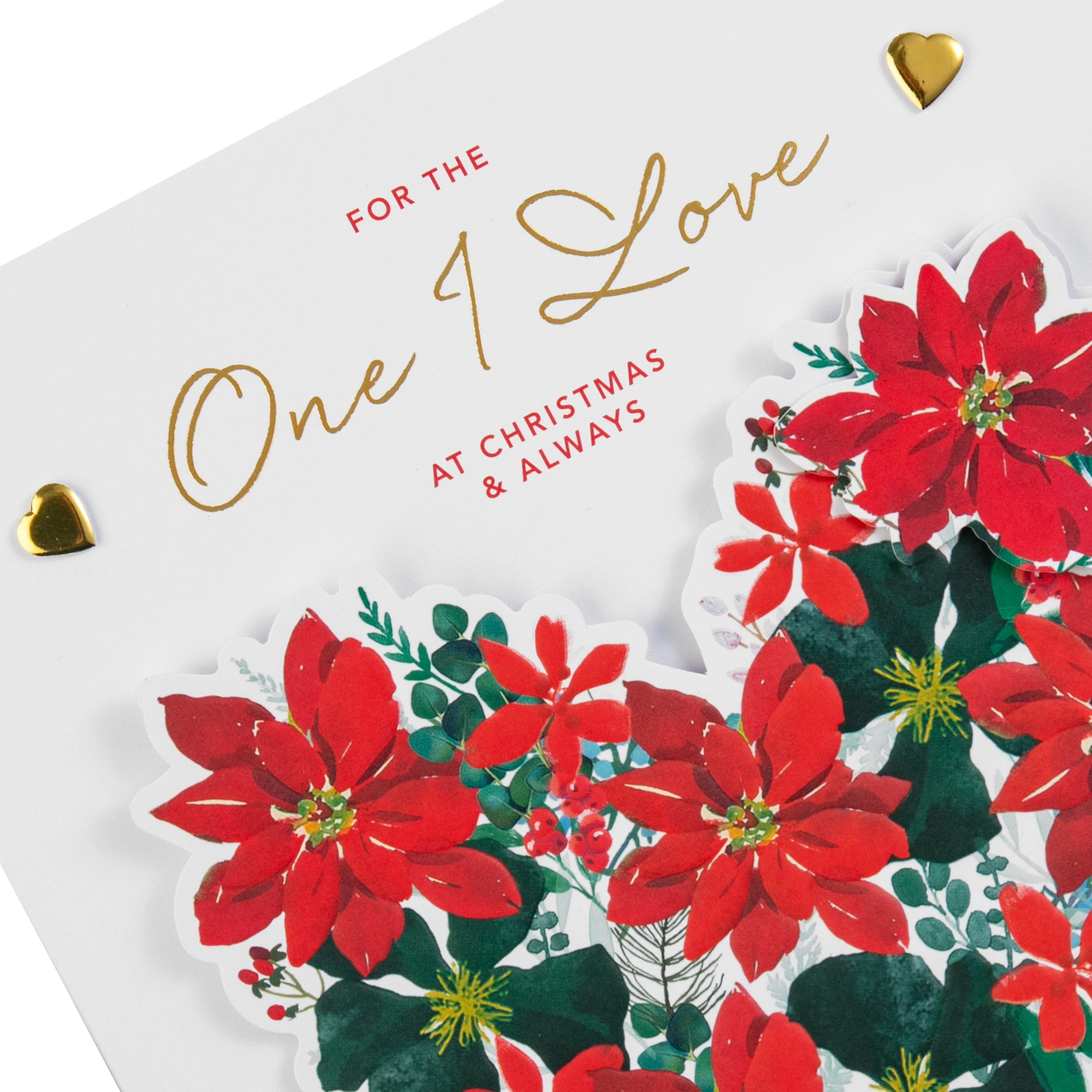 Luxury Boxed Christmas Card for One I Love - Traditional Illustrated Poinsettia Heart Design - Image 6