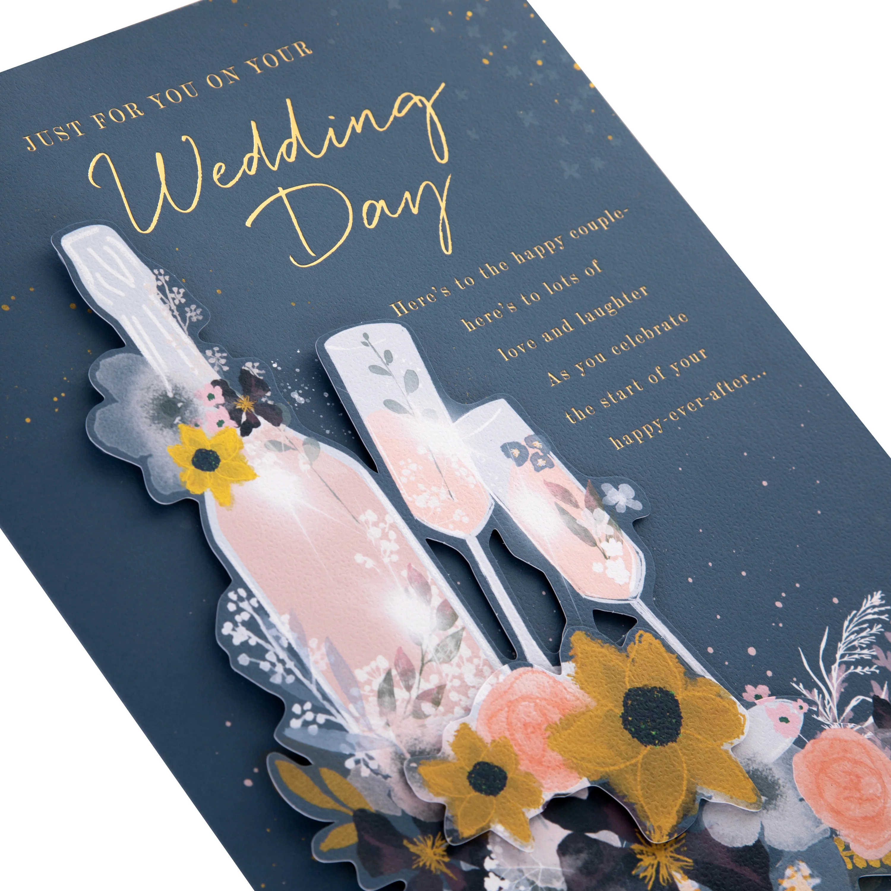 Luxury Boxed Wedding Congratulations Card - Traditional Illustrated Bottle & Glasses Design - Image 5