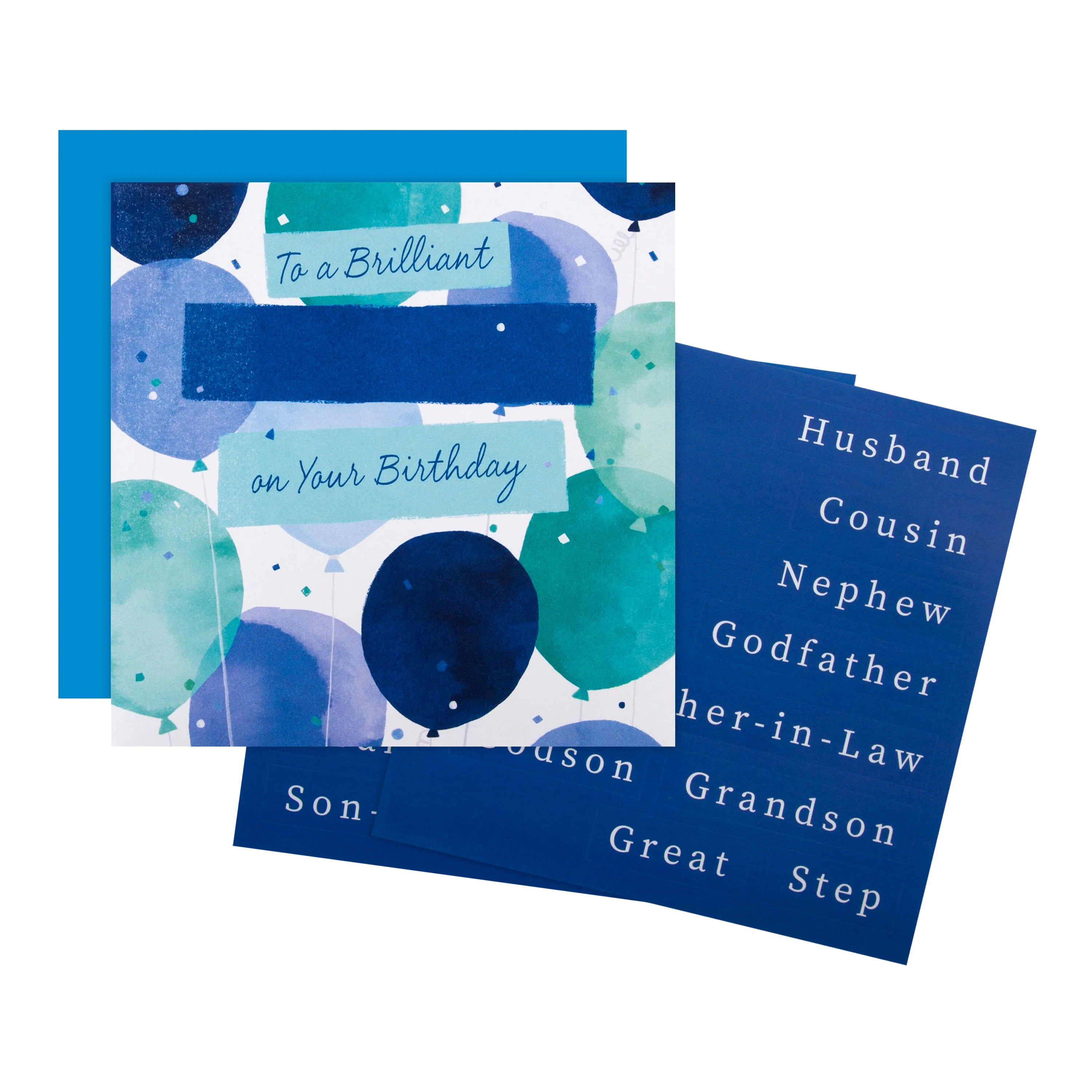 Male Birthday Card - Contemporary Balloon Design with Customisable Sticker Sheet