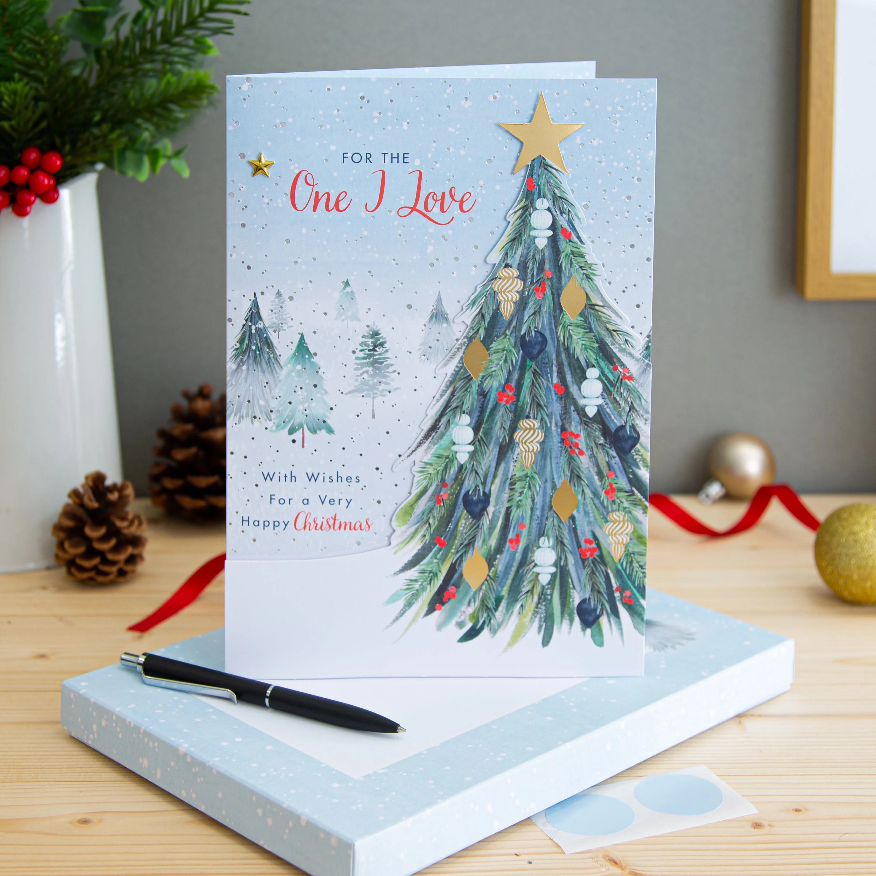 Medium Luxury Boxed Christmas Card for One I Love - Classic Winter Scene with Tree Design