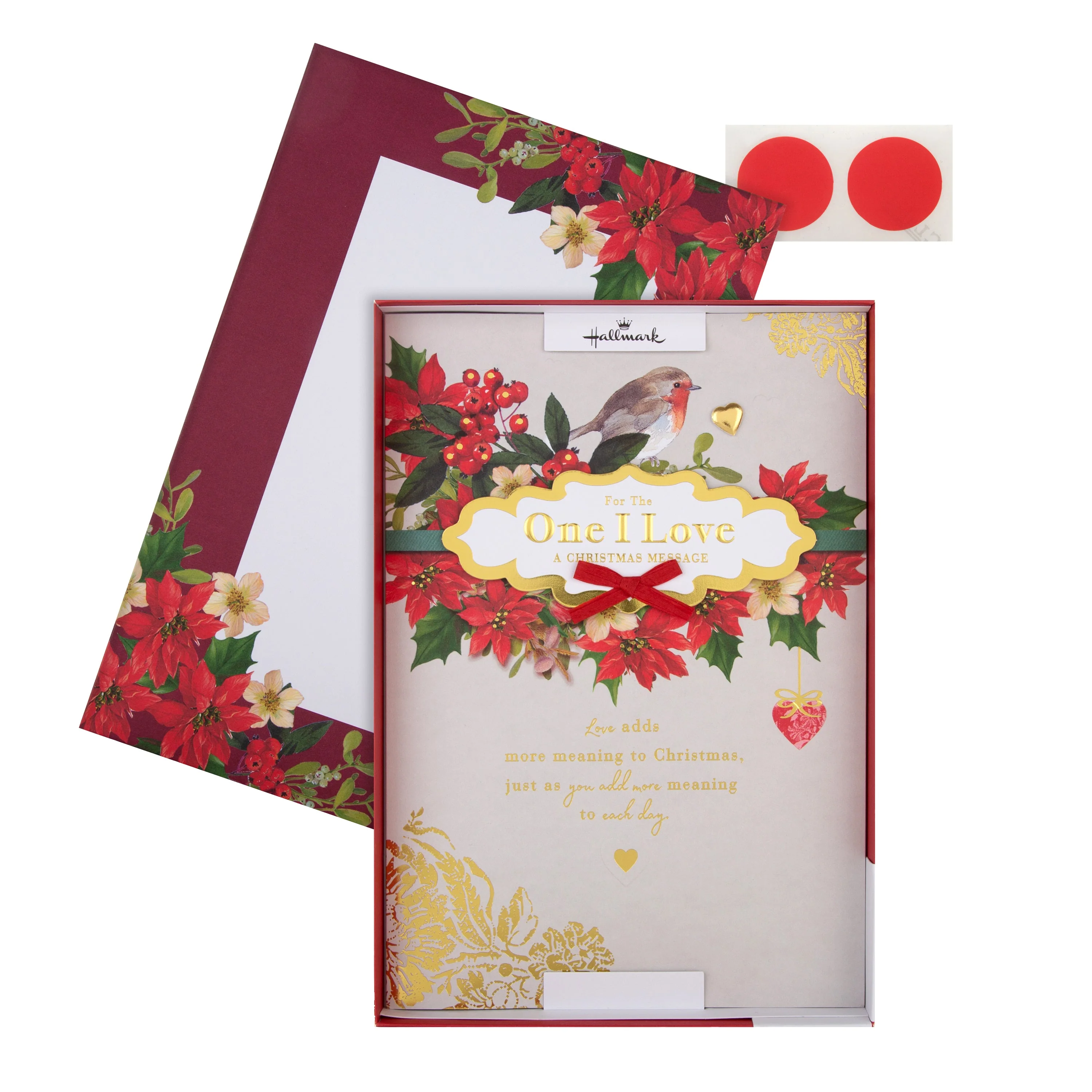 Medium Luxury Boxed Christmas Card for One I Love - Traditional Robin and Foliage Design - Image 2