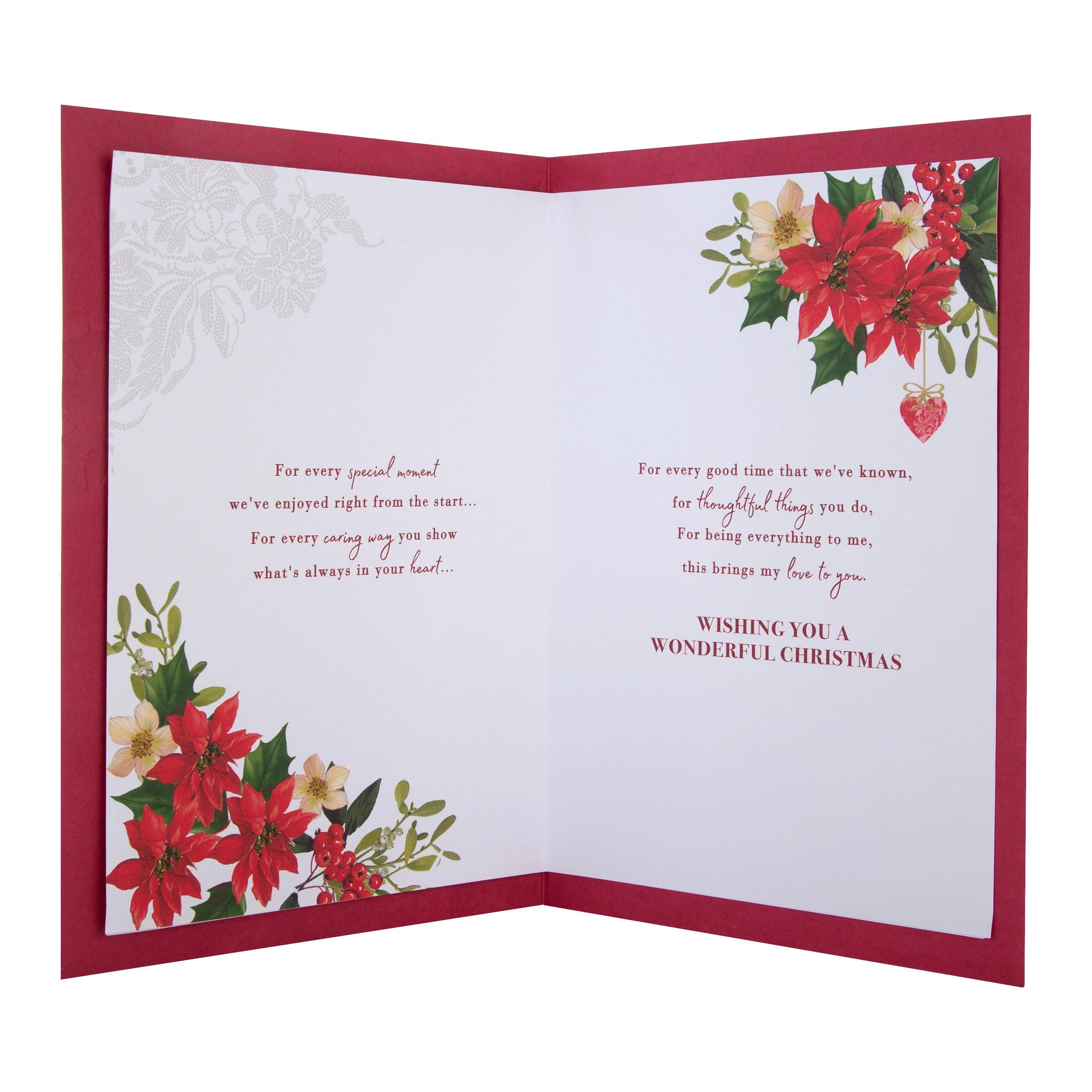 Medium Luxury Boxed Christmas Card for One I Love - Traditional Robin and Foliage Design - Image 4