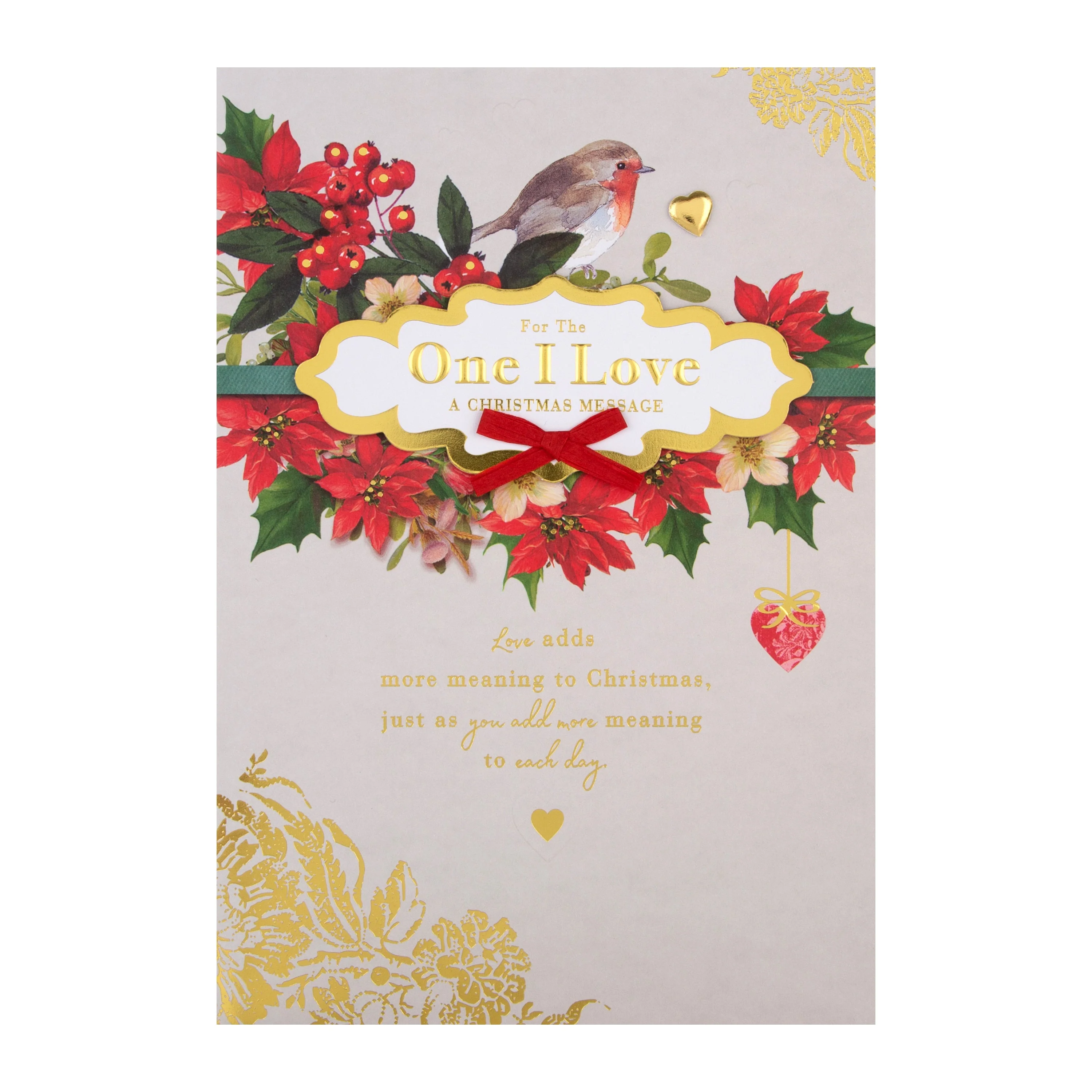 Medium Luxury Boxed Christmas Card for One I Love - Traditional Robin and Foliage Design - Image 5