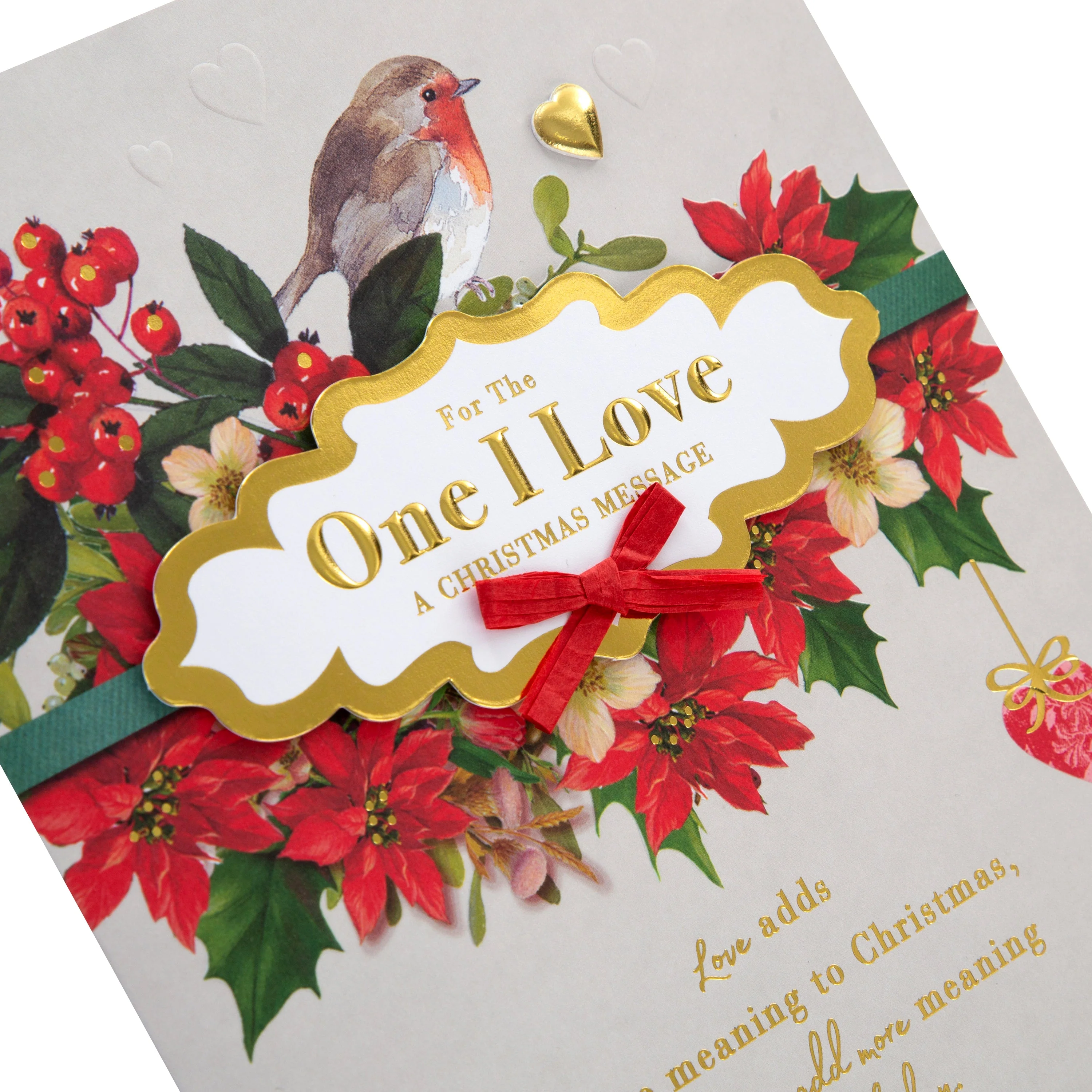 Medium Luxury Boxed Christmas Card for One I Love - Traditional Robin and Foliage Design - Image 7