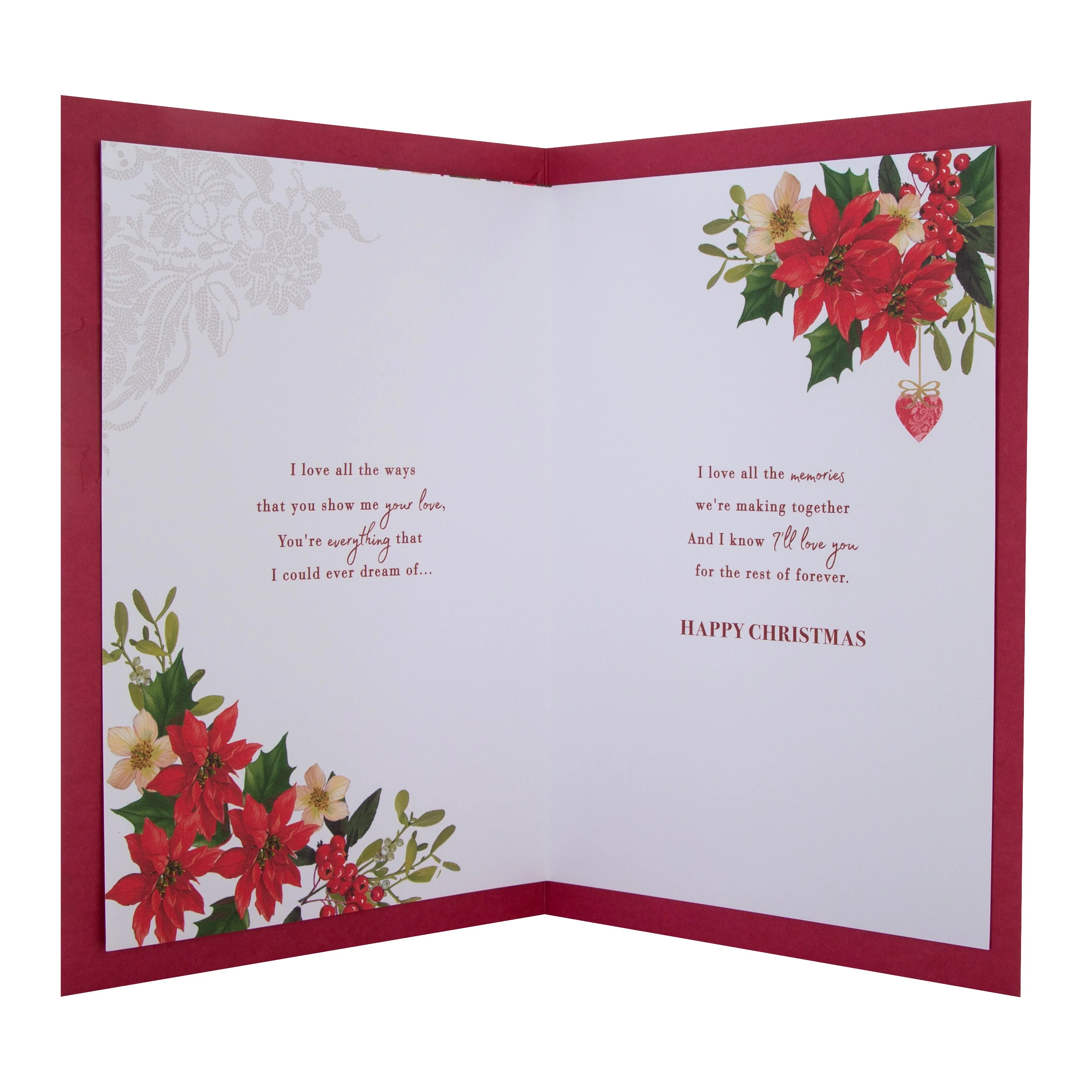 Medium Luxury Boxed Christmas Card for Wife - Traditional Robin and Foliage Design - Image 4
