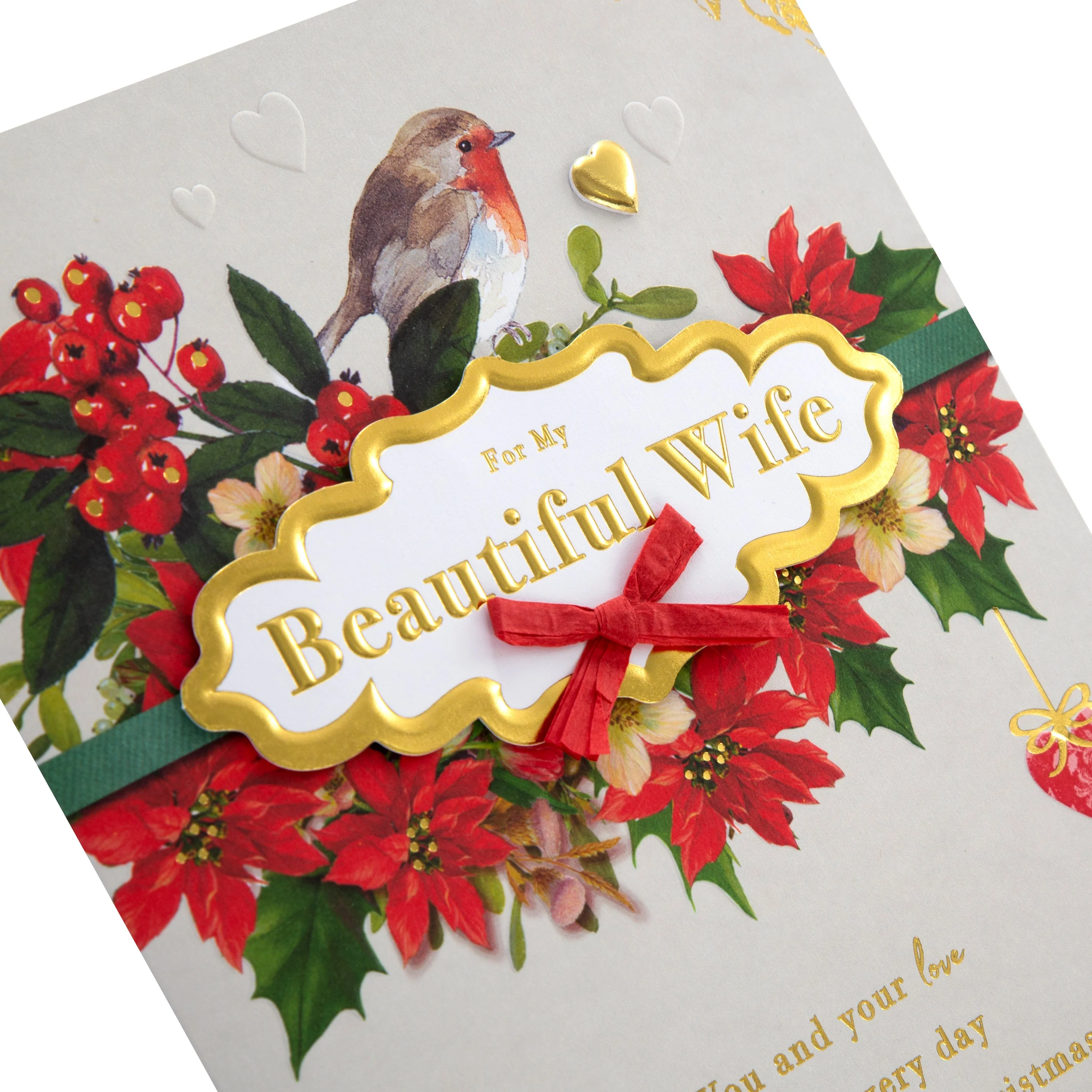 Medium Luxury Boxed Christmas Card for Wife - Traditional Robin and Foliage Design - Image 7