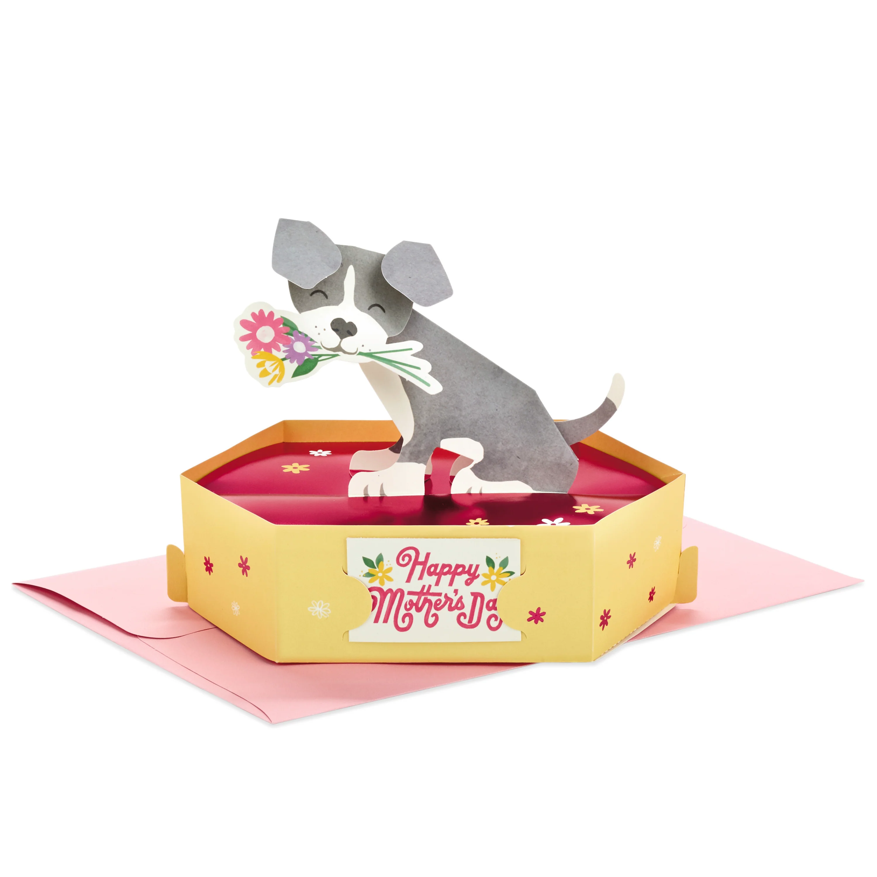 Mother's Day Card - 3D Pop-Up Cute Dog & Flower Design - Image 2