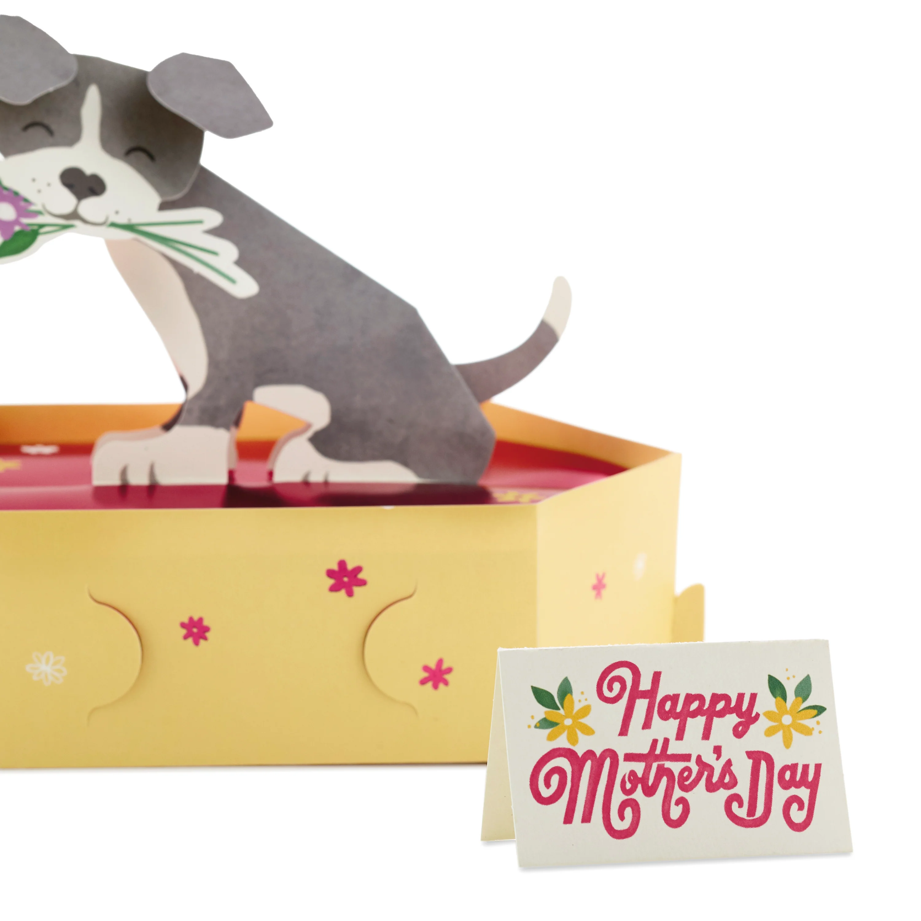 Mother's Day Card - 3D Pop-Up Cute Dog & Flower Design - Image 3