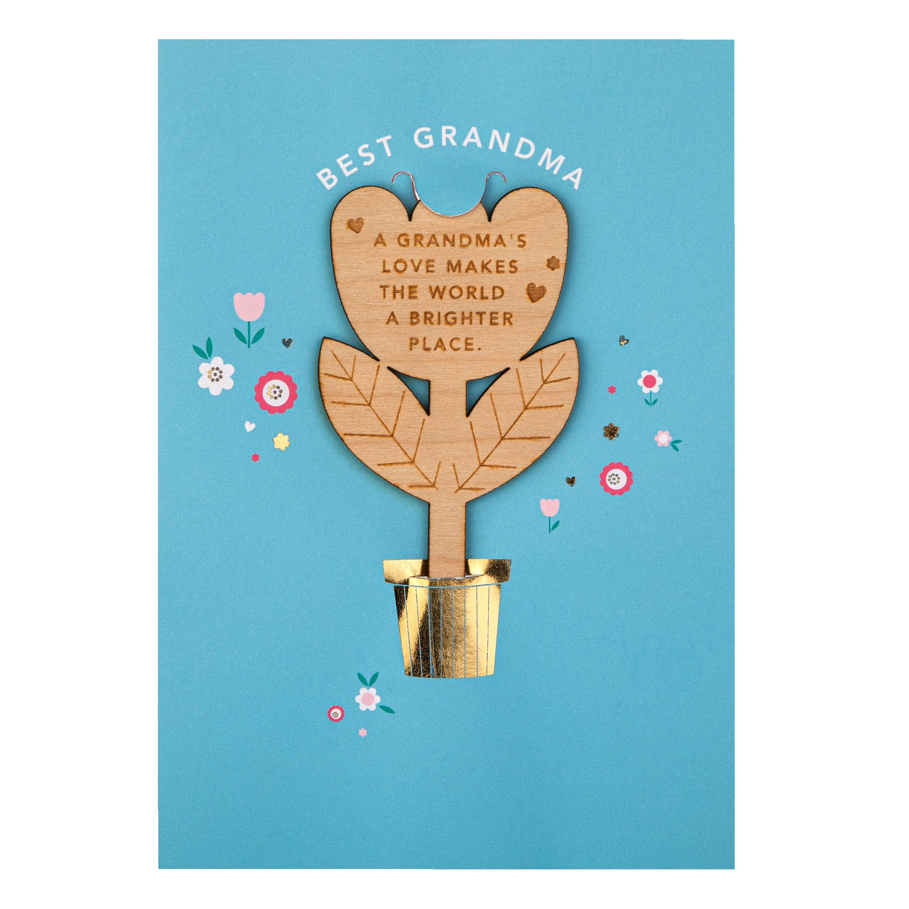 Mother's Day Card for Grandma - Blue Design with Wooden Keepsake - Image 5