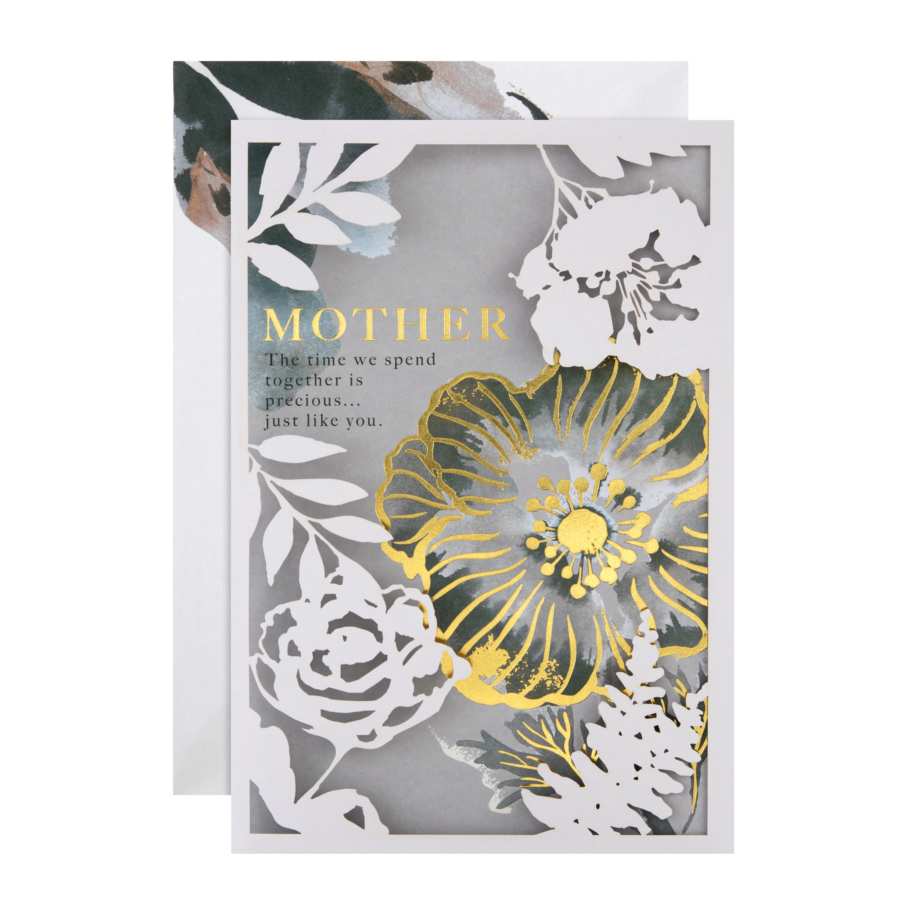 Mother's Day Card for Mother - Grey & Gold Floral Design