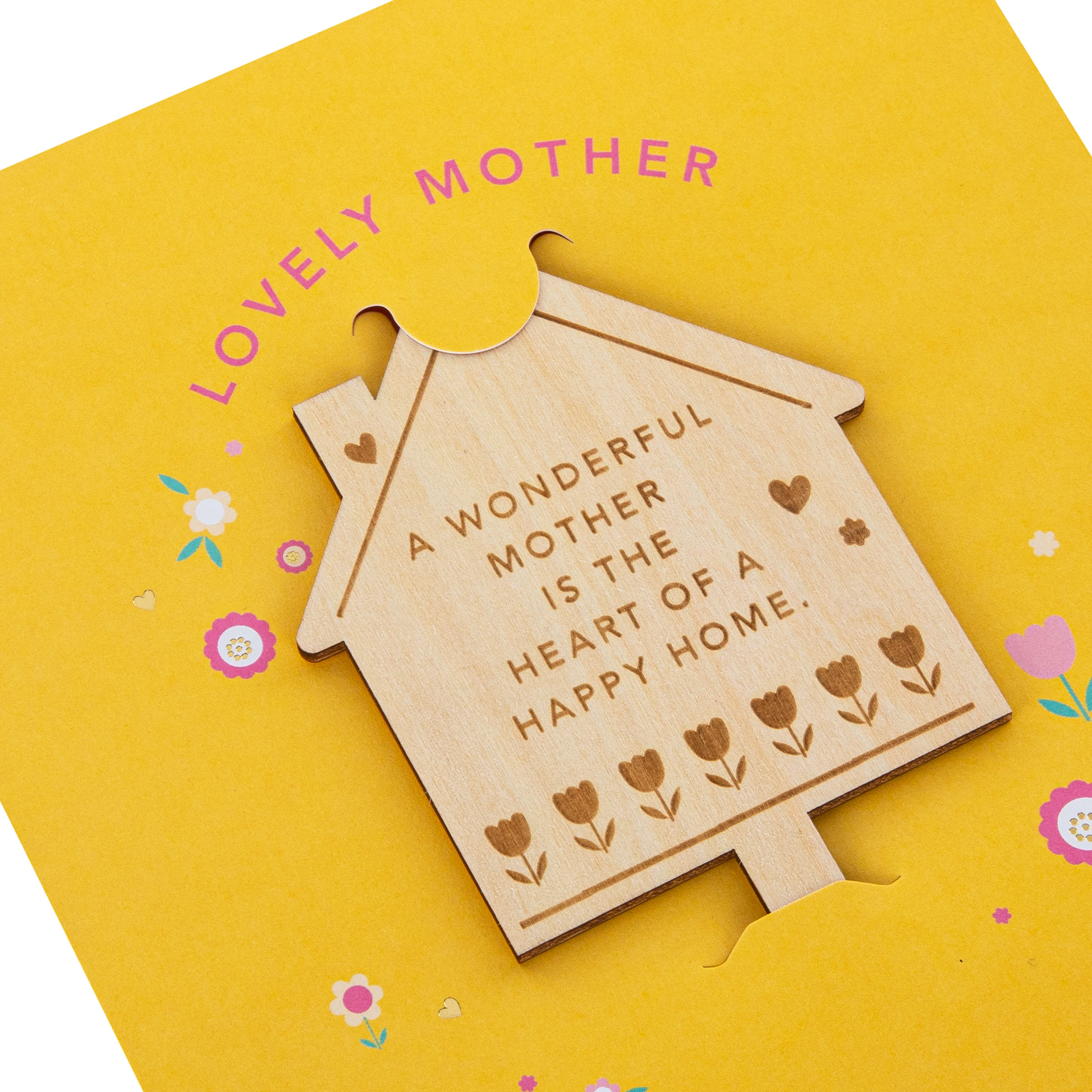 Mother's Day Card for Mother - Yellow House Design with Wooden Keepsake - Image 4
