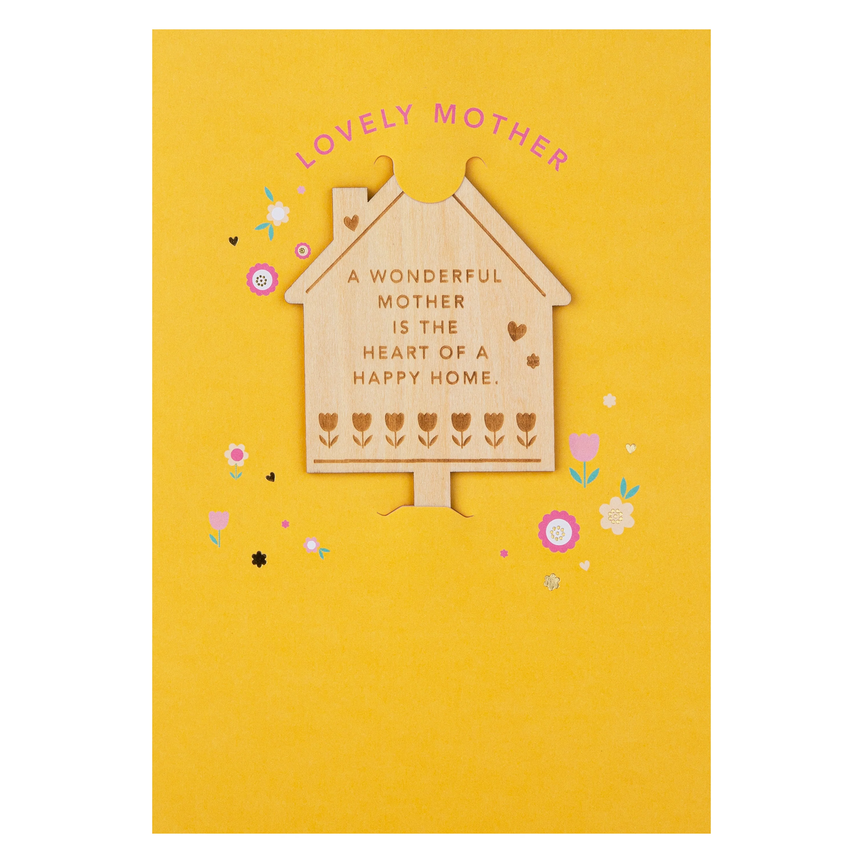 Mother's Day Card for Mother - Yellow House Design with Wooden Keepsake - Image 5
