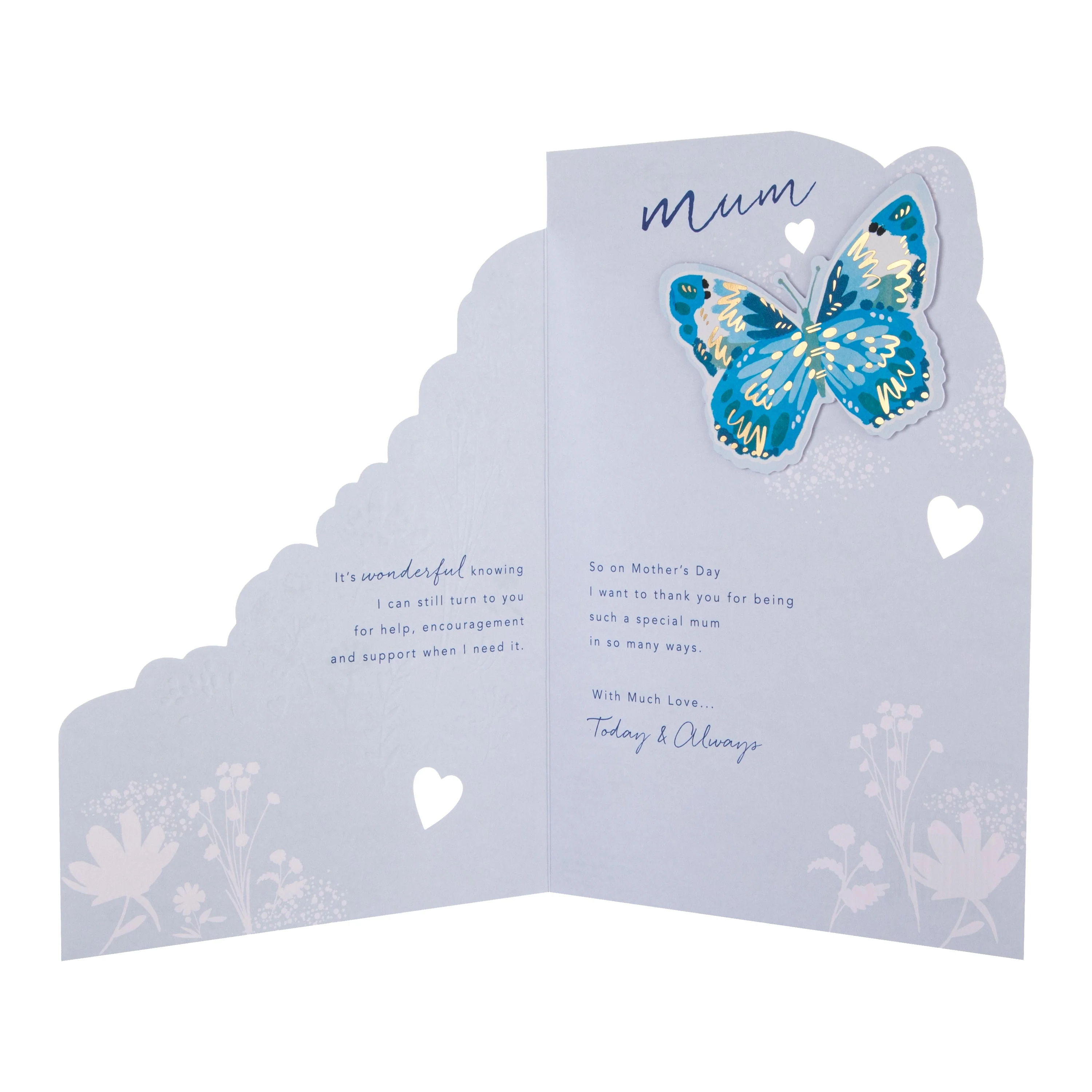 Mother's Day Card for Mum - Blue Butterfly Design - Image 2