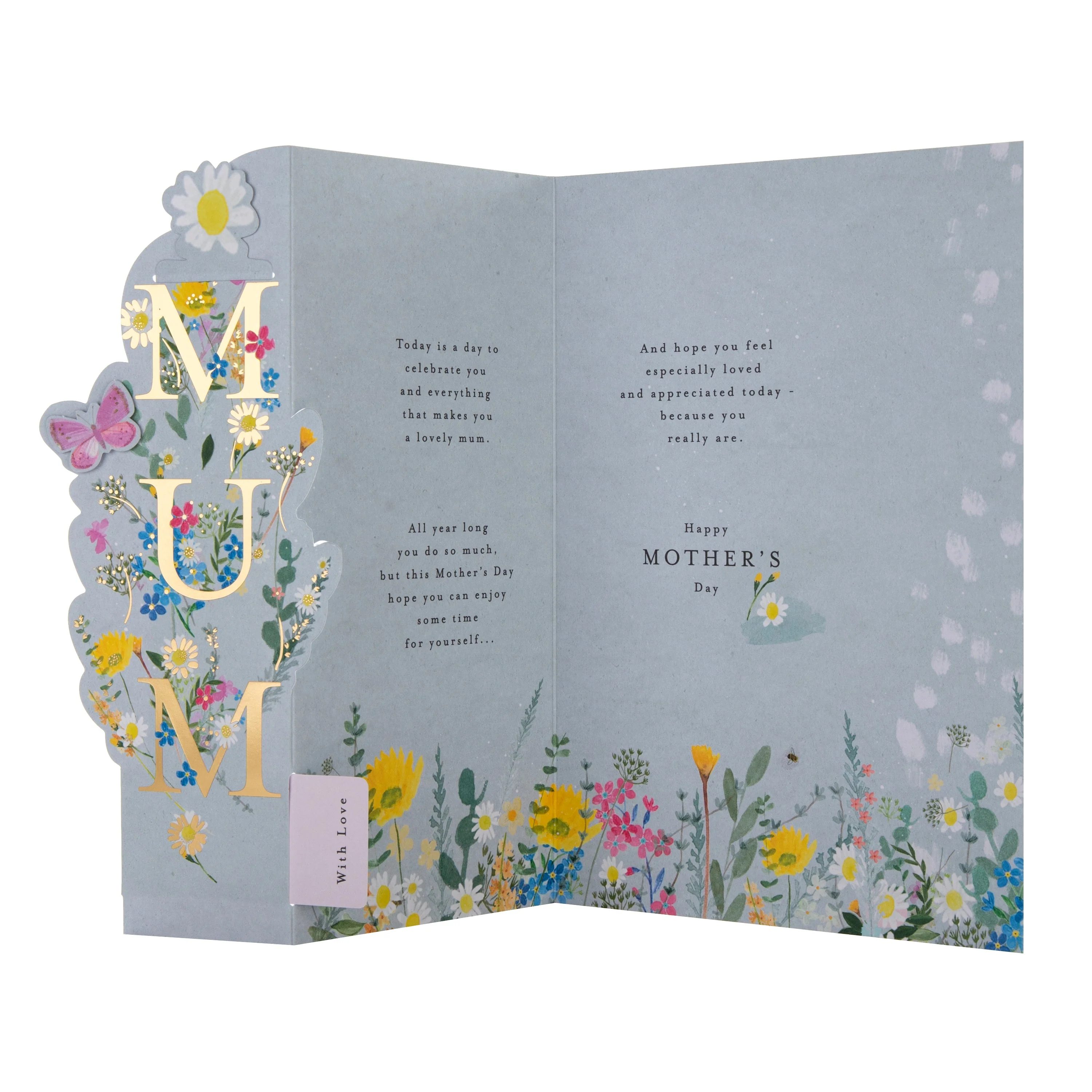 Mother's Day Card for Mum - Floral Butterfly Design with Bookmark - Image 2