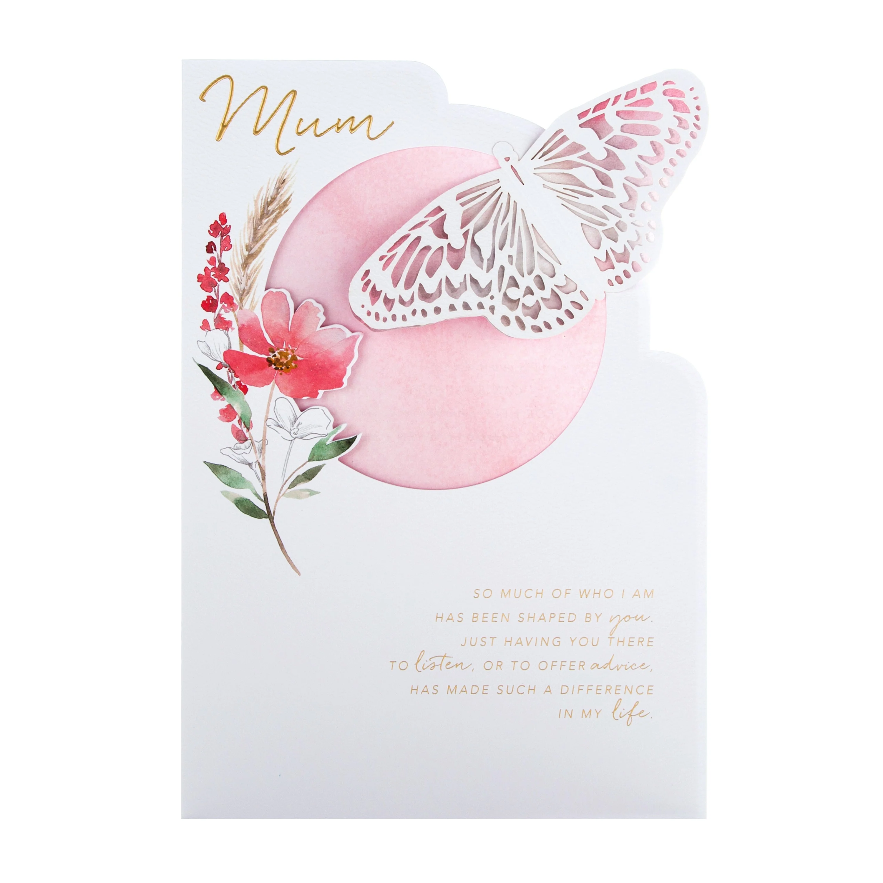Mother's Day Card for Mum - Traditional Flower and Butterfly Design with Gold Foil - Image 3