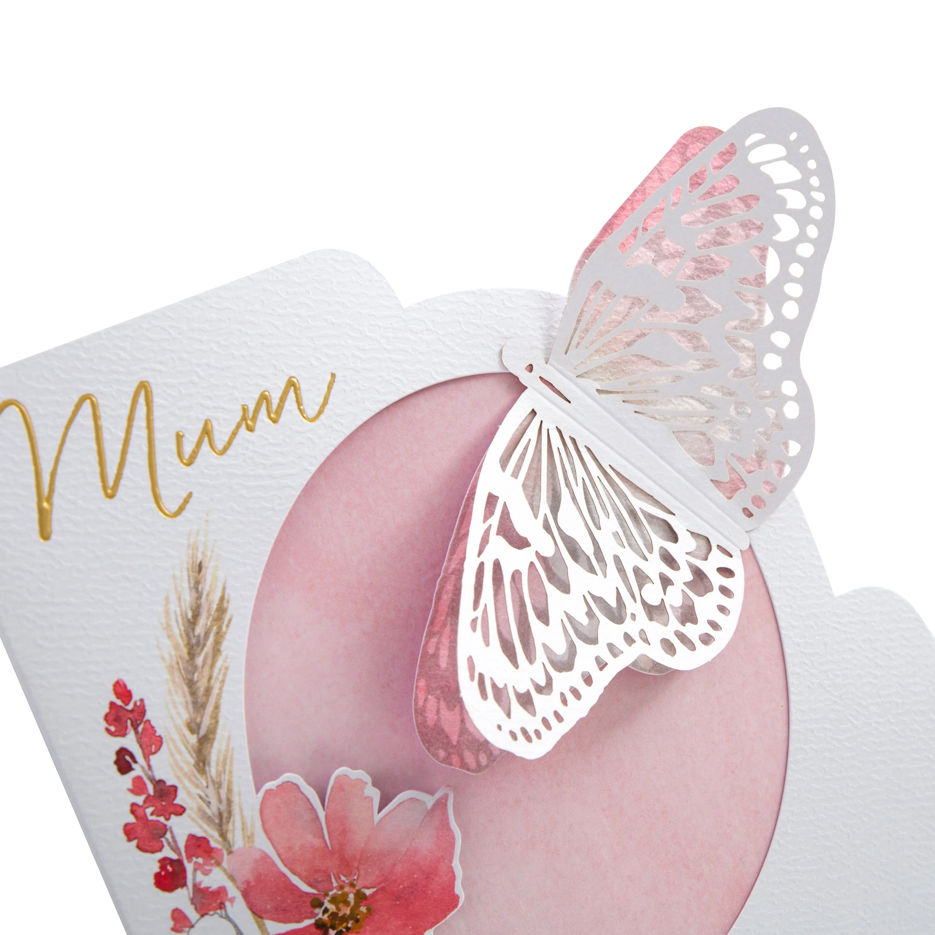 Mother's Day Card for Mum - Traditional Flower and Butterfly Design with Gold Foil - Image 4