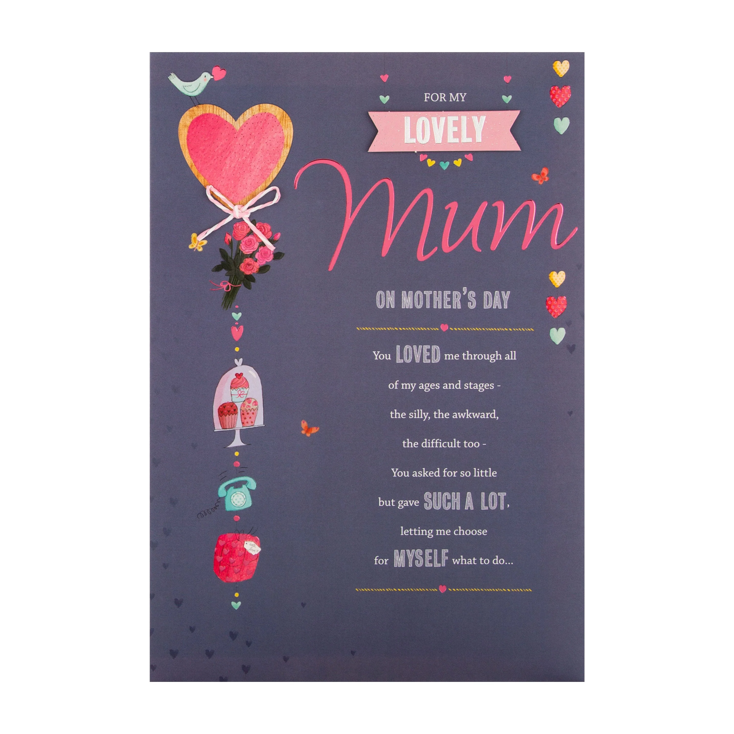 Mother's Day Card for Mum - Traditional Illustrated Verse Design with Pink and Silver Foil - Image 3
