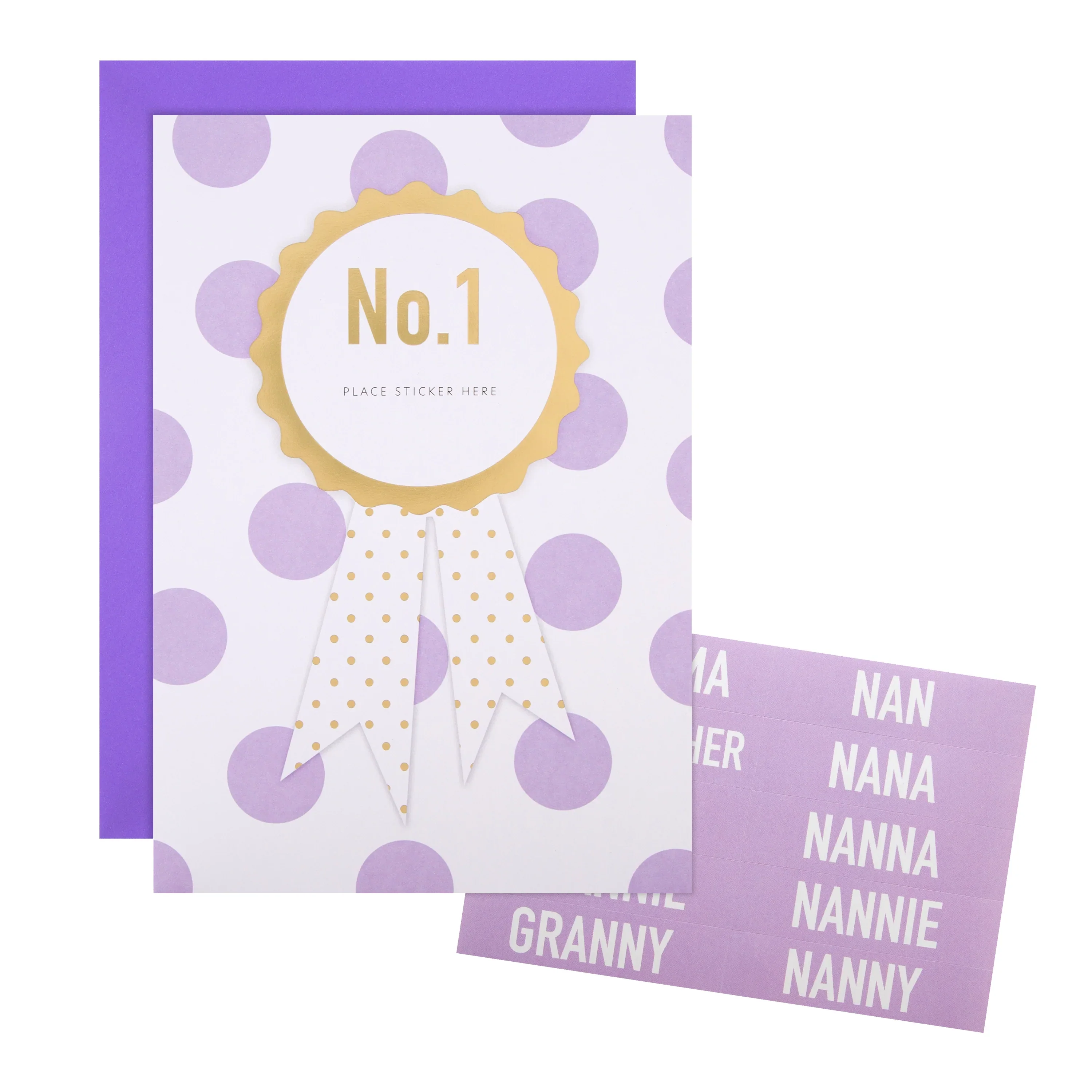 Mother's Day Card for Nan - Contemporary Purple Design & Personalisable Recipient Stickers