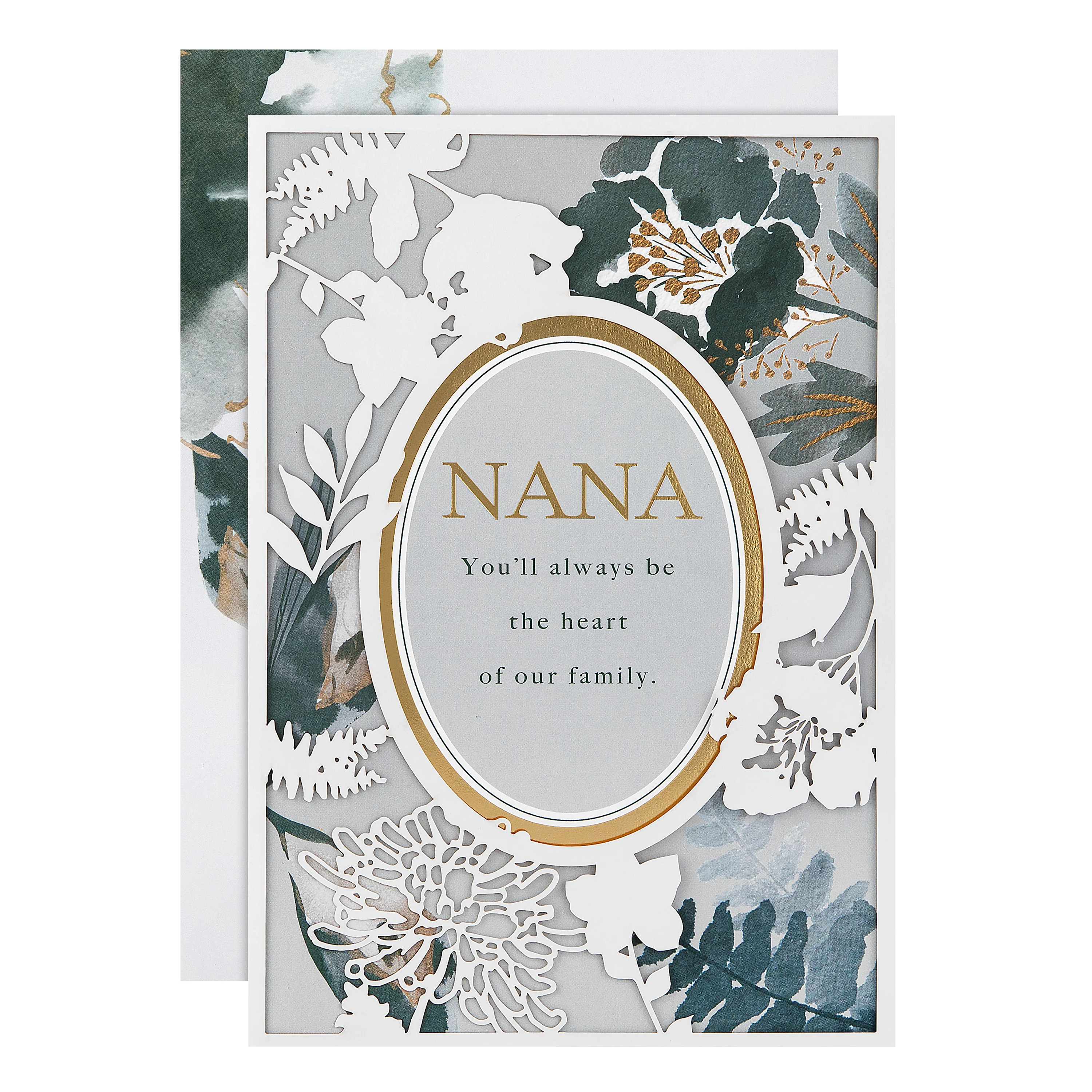 Mother's Day Card for Nana - Grey Floral Design with Gold Details