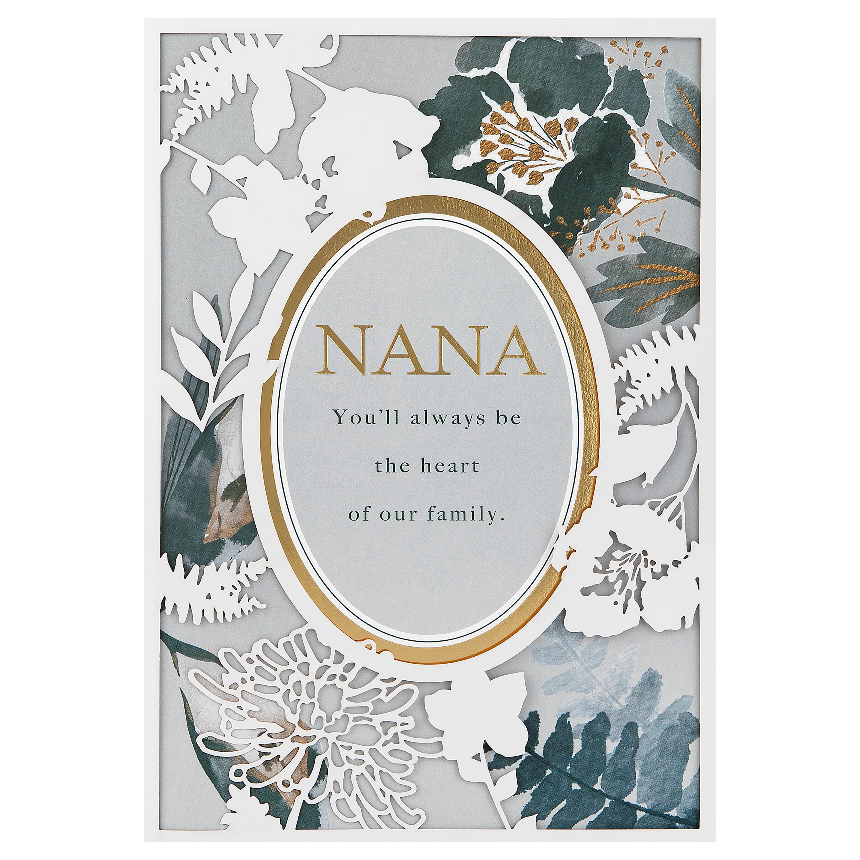 Mother's Day Card for Nana - Grey Floral Design with Gold Details - Image 4