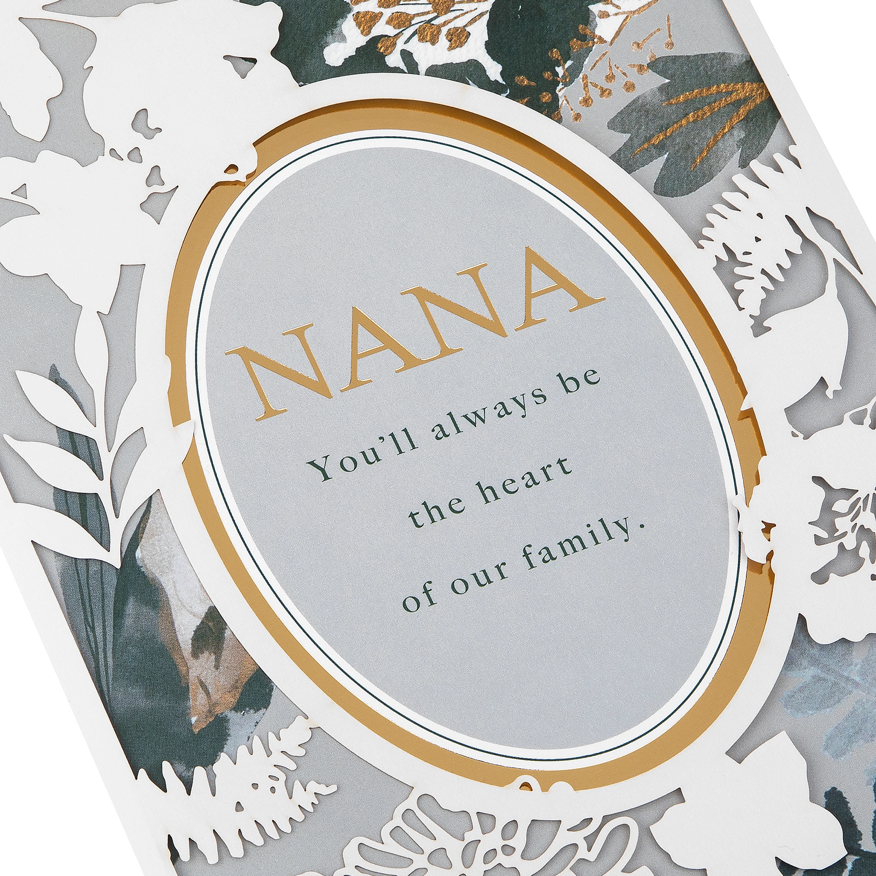 Mother's Day Card for Nana - Grey Floral Design with Gold Details - Image 5