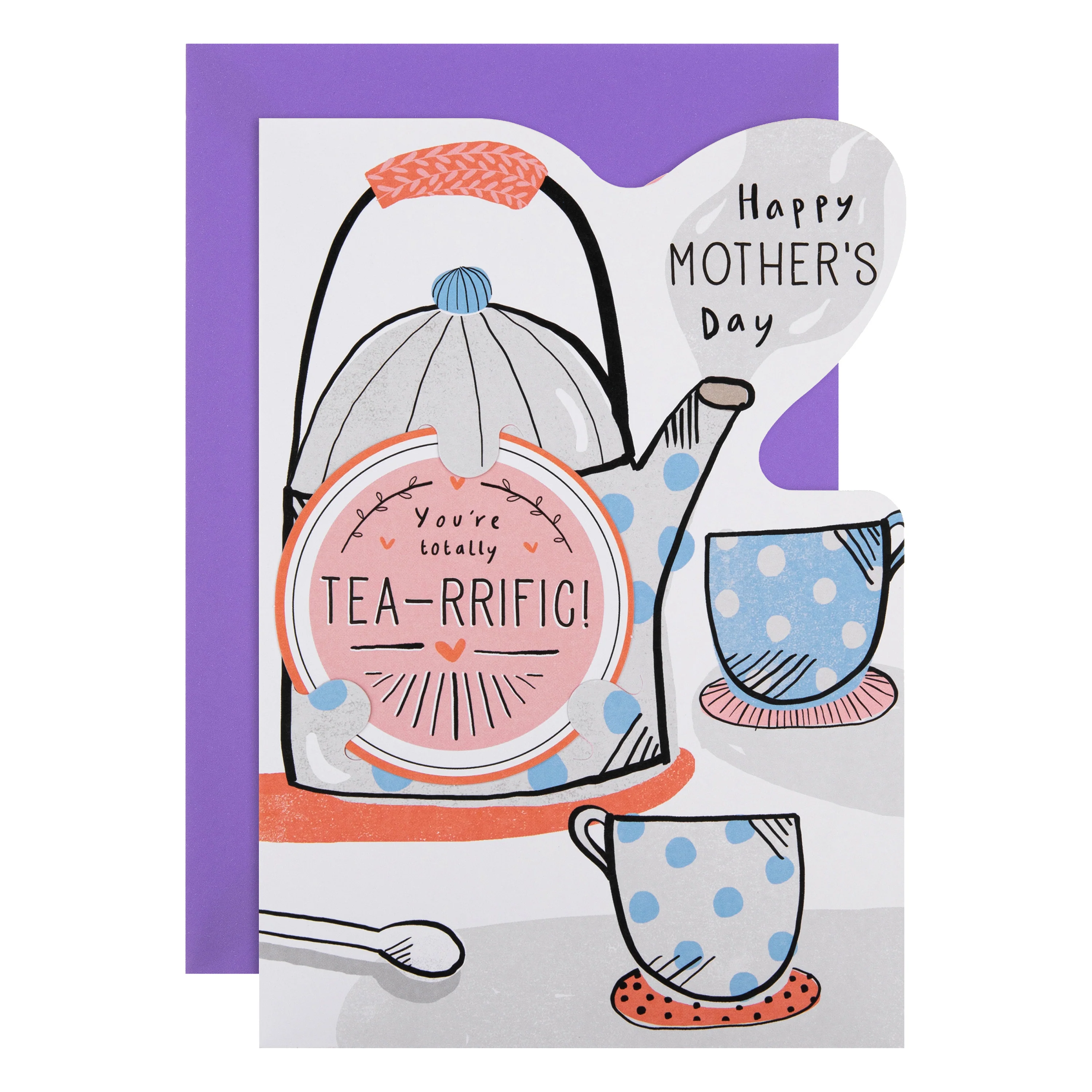 Mother's Day Card - Teapot & Teacups Design with Keepsake Coaster