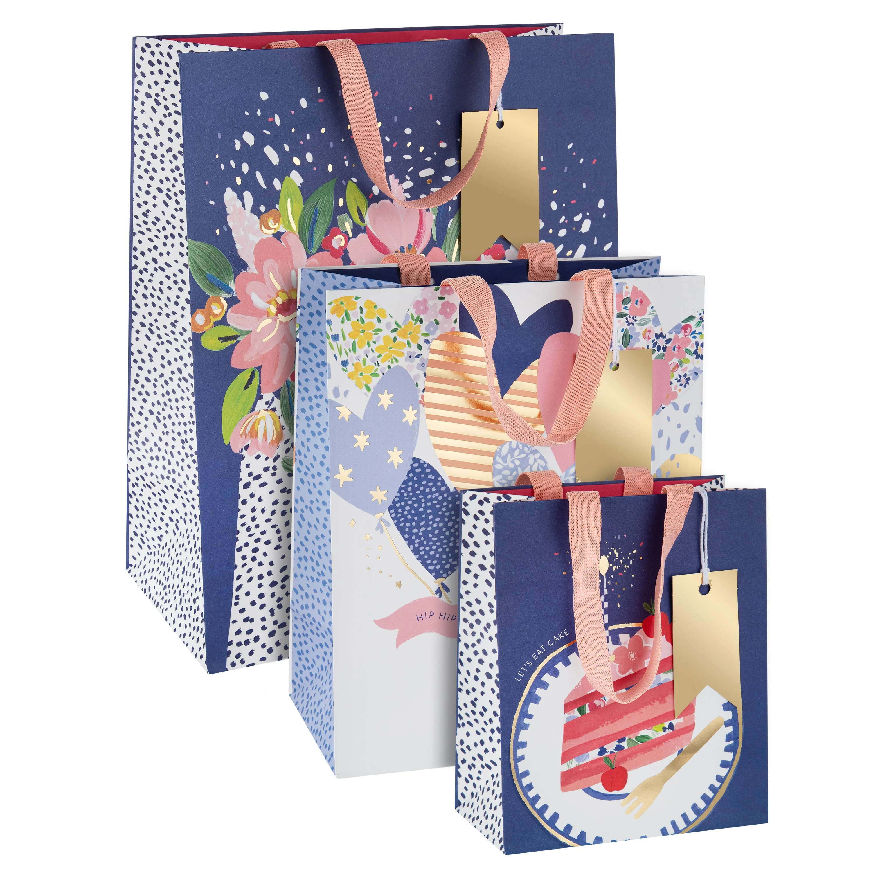 Multi Occasion Gift Bags - 3 Pack in 3 Sizes and 3 Celebratory Designs