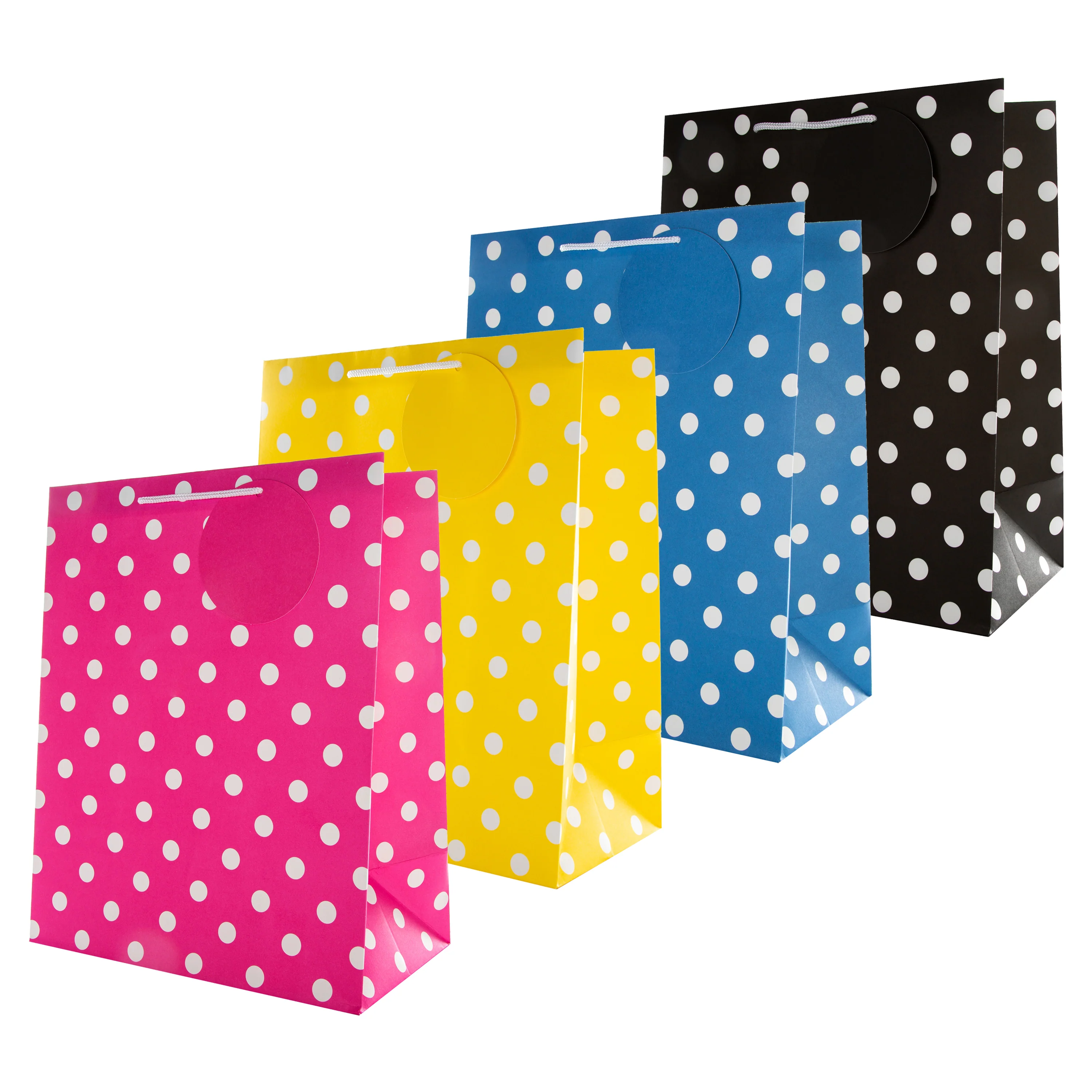 Multi-Occasion Large Gift Bag Pack - 4 Bright Coloured Bags in 1 Polka-Dot Design