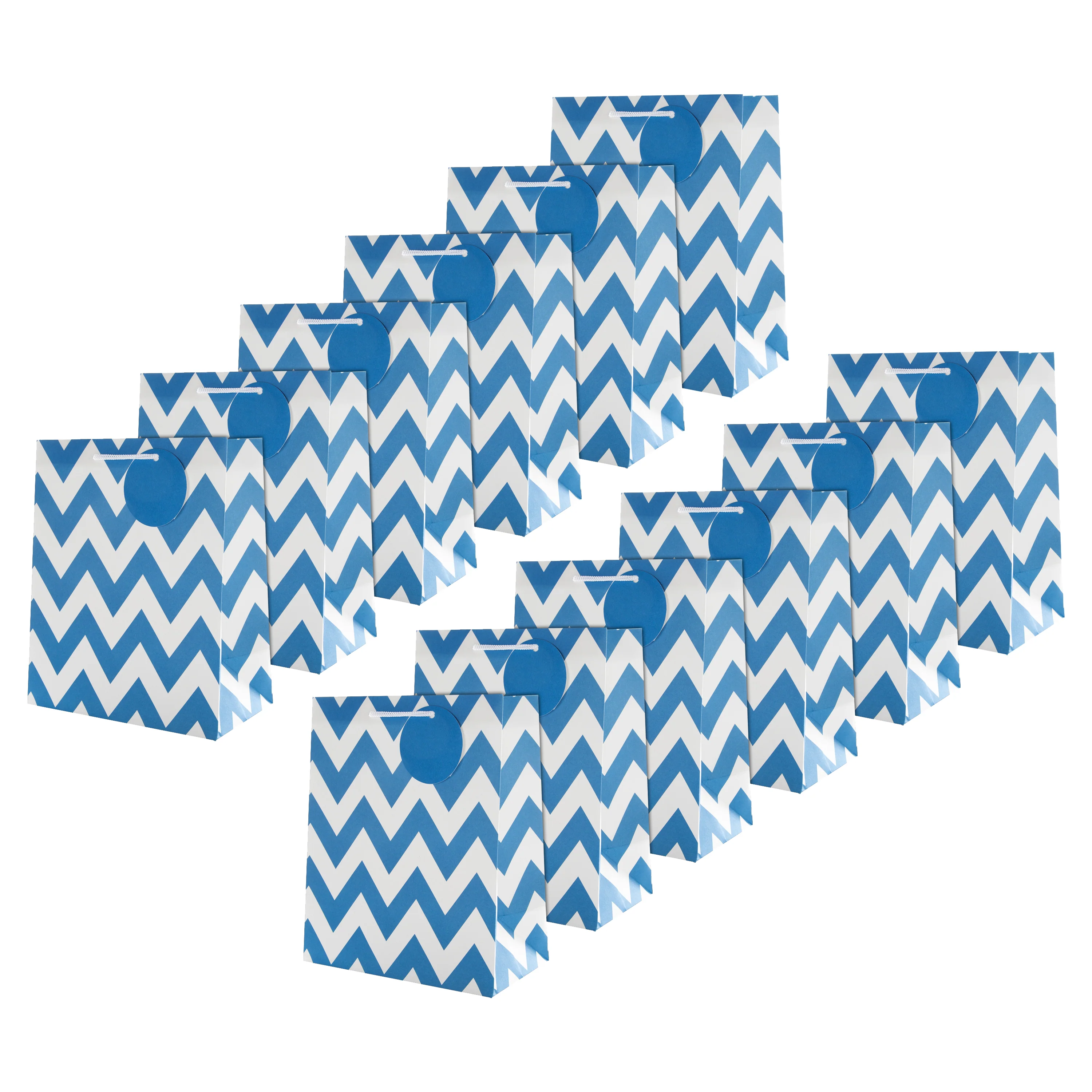 Multi-Occasion Medium Gift Bag Pack - 12 Bags in 1 Blue Zig-Zag Design