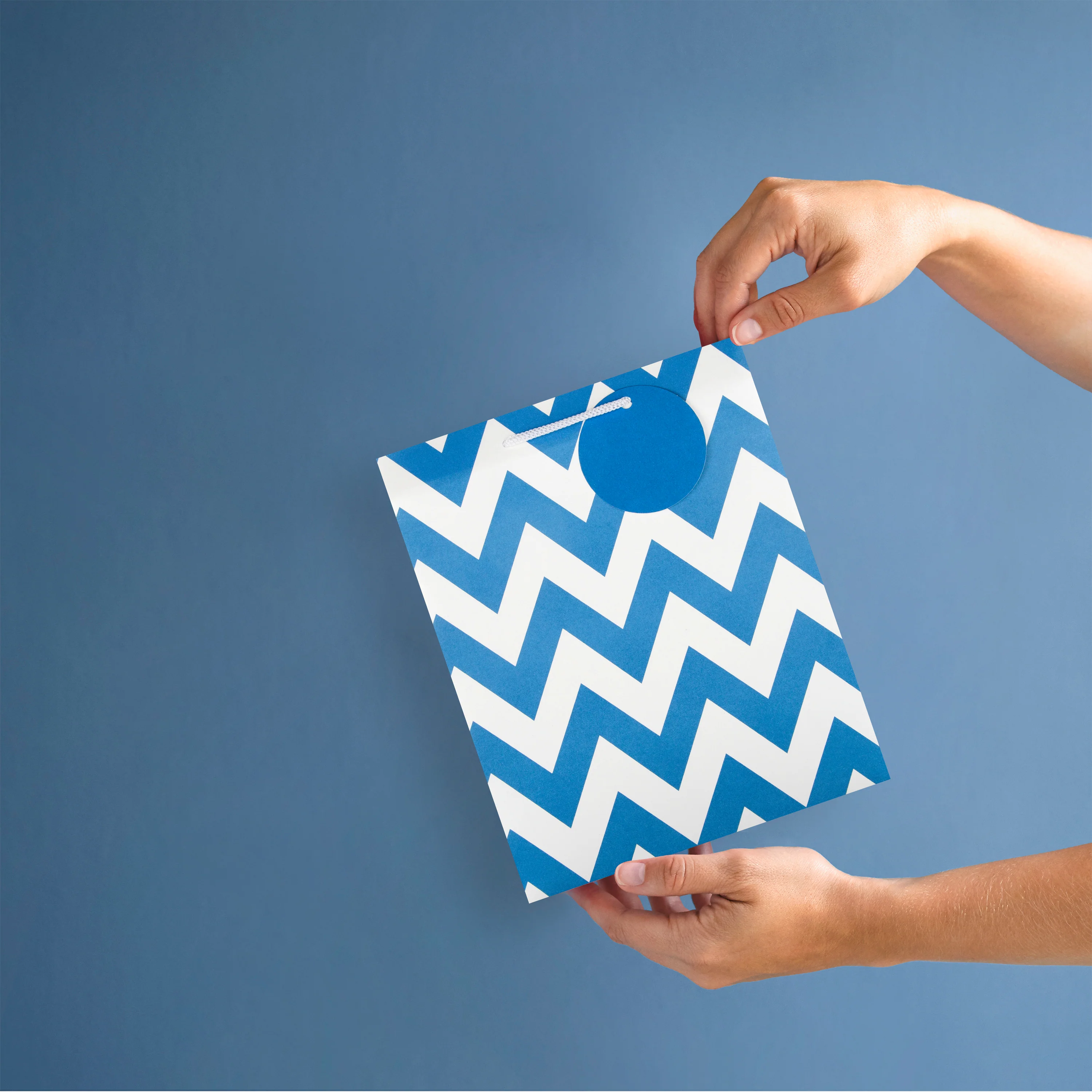 Multi-Occasion Medium Gift Bag Pack - 12 Bags in 1 Blue Zig-Zag Design - Image 2