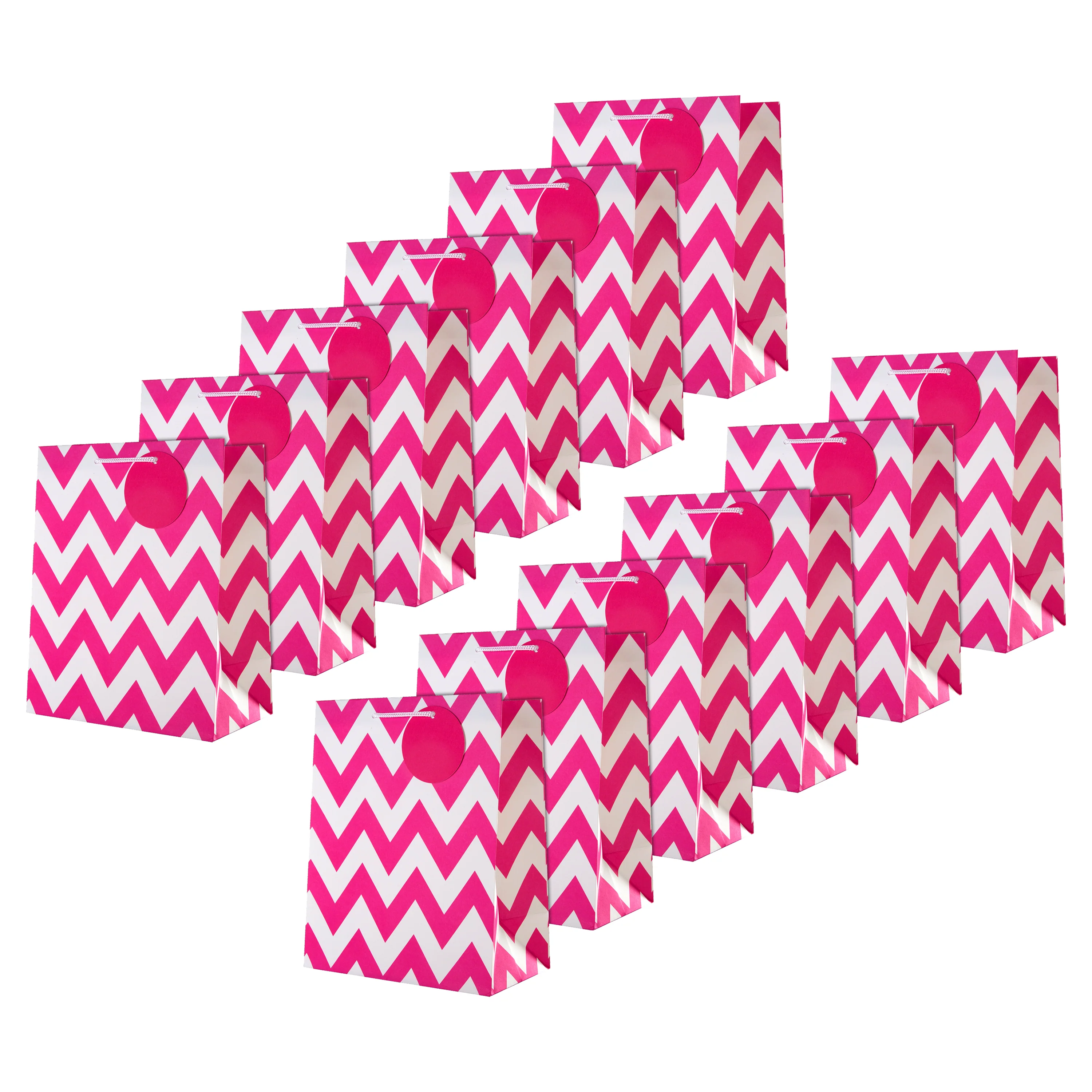 Multi-Occasion Medium Gift Bag Pack - 12 Bags in 1 Pink Zig-Zag Design