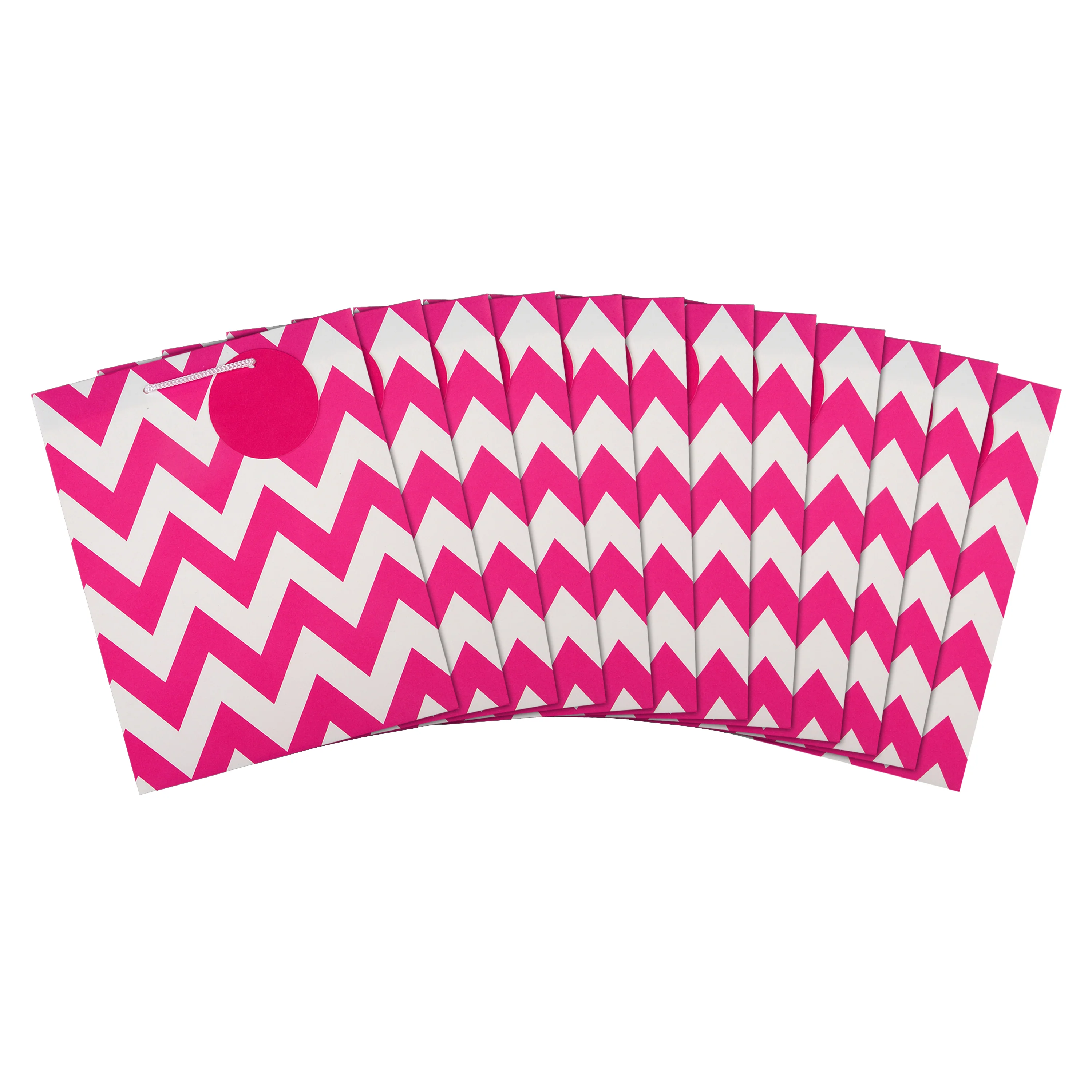 Multi-Occasion Medium Gift Bag Pack - 12 Bags in 1 Pink Zig-Zag Design - Image 3