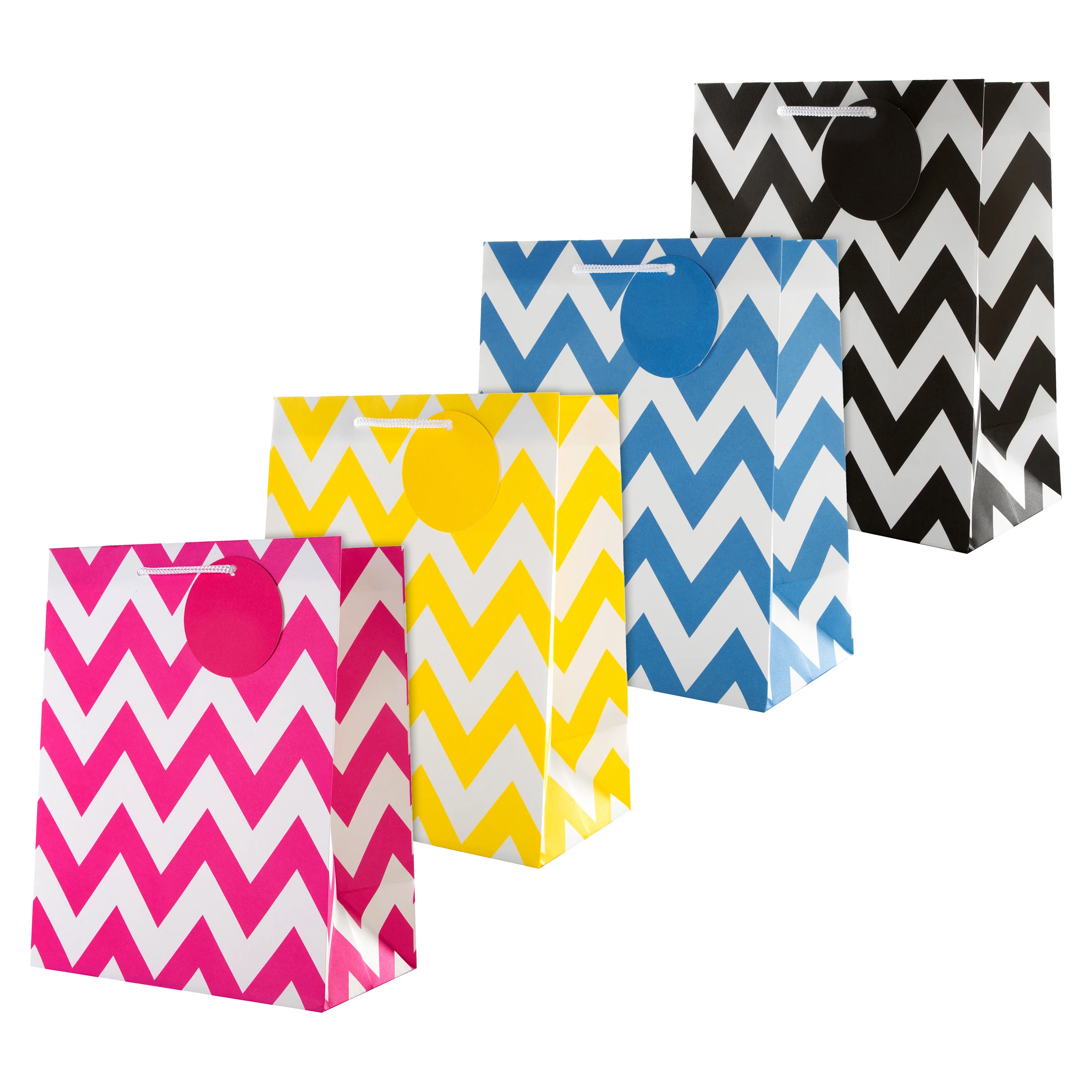 Multi-Occasion Medium Gift Bag Pack - 4 Bright Coloured Bags in 1 Zig-Zag Design