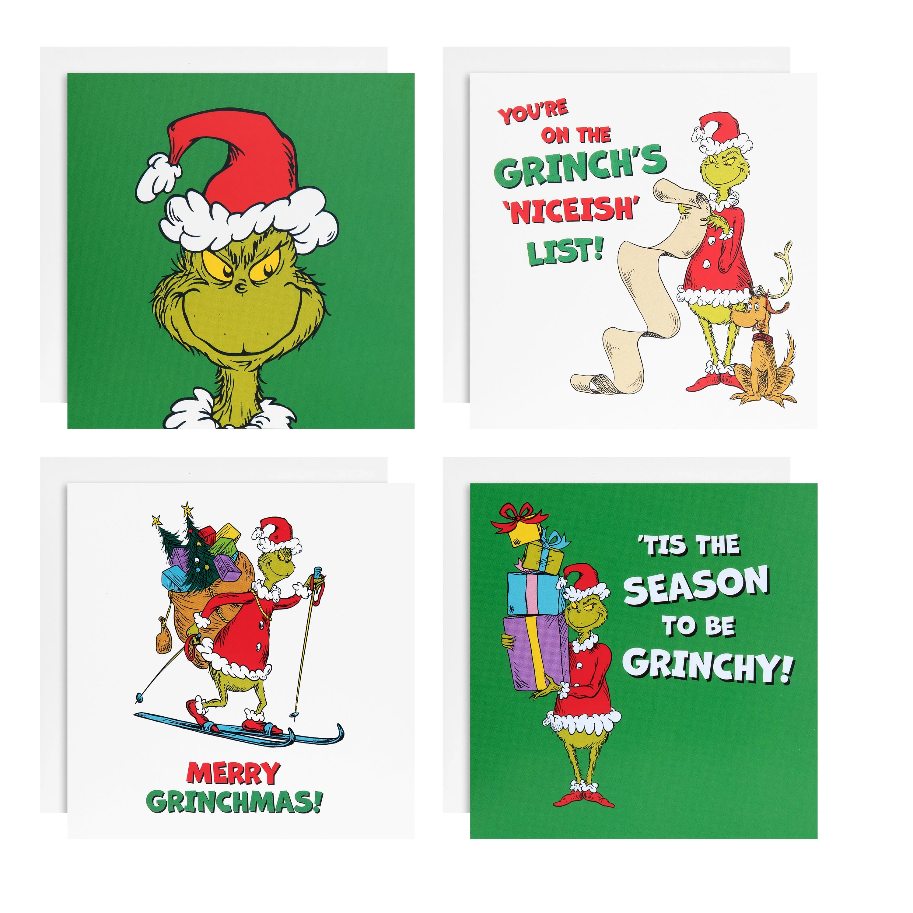Multipack Kids Christmas Cards - Pack of 20 in 4 Fun Grinch Inspired Designs
